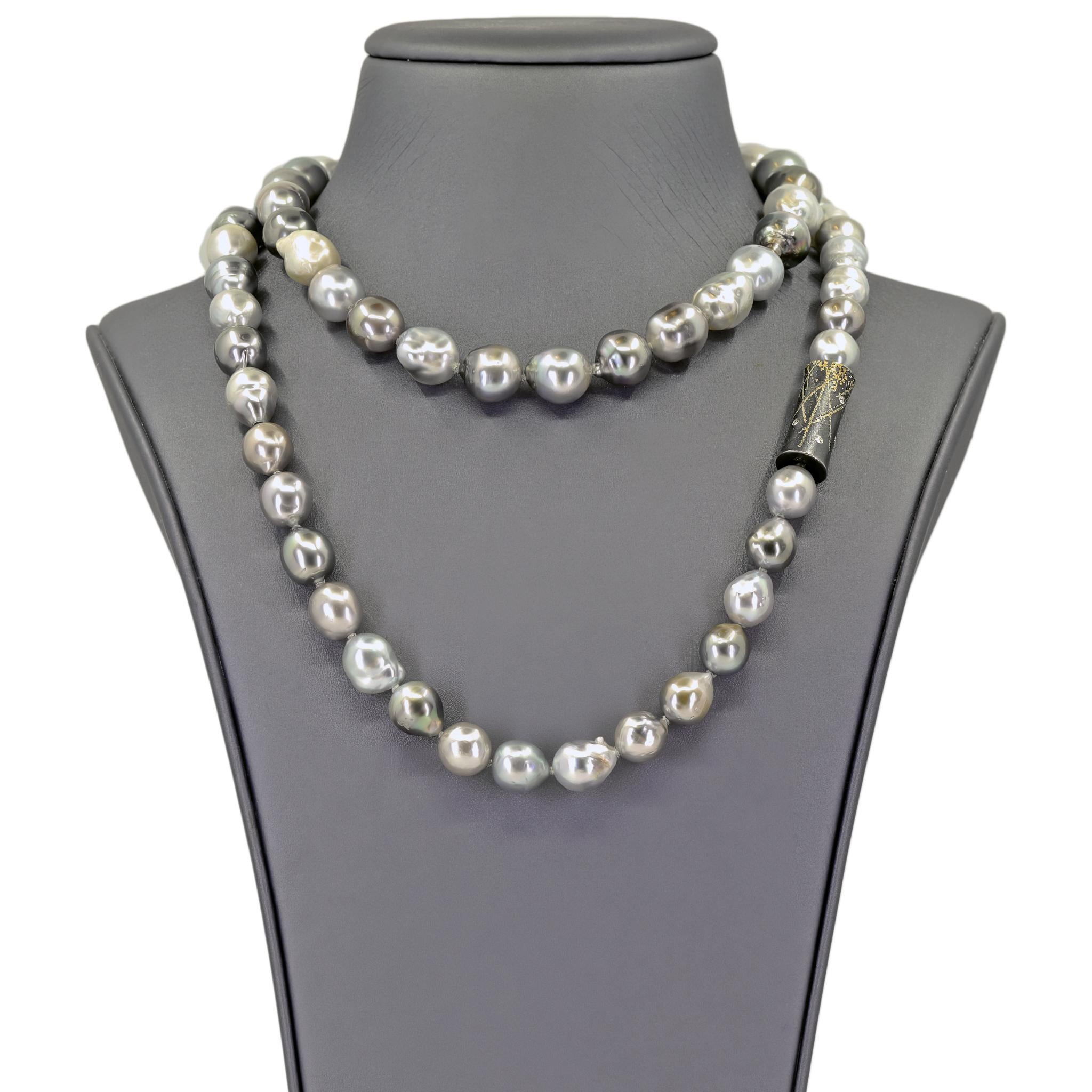 Collar Barroco Perla Tahitiana Diamante Blanco Oro Plata Oxidada, Zobel 2025 en venta 1