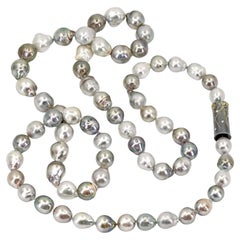 Baroque Tahitian Pearl White Diamond Gold Oxidized Silver Necklace, Zobel 2025
