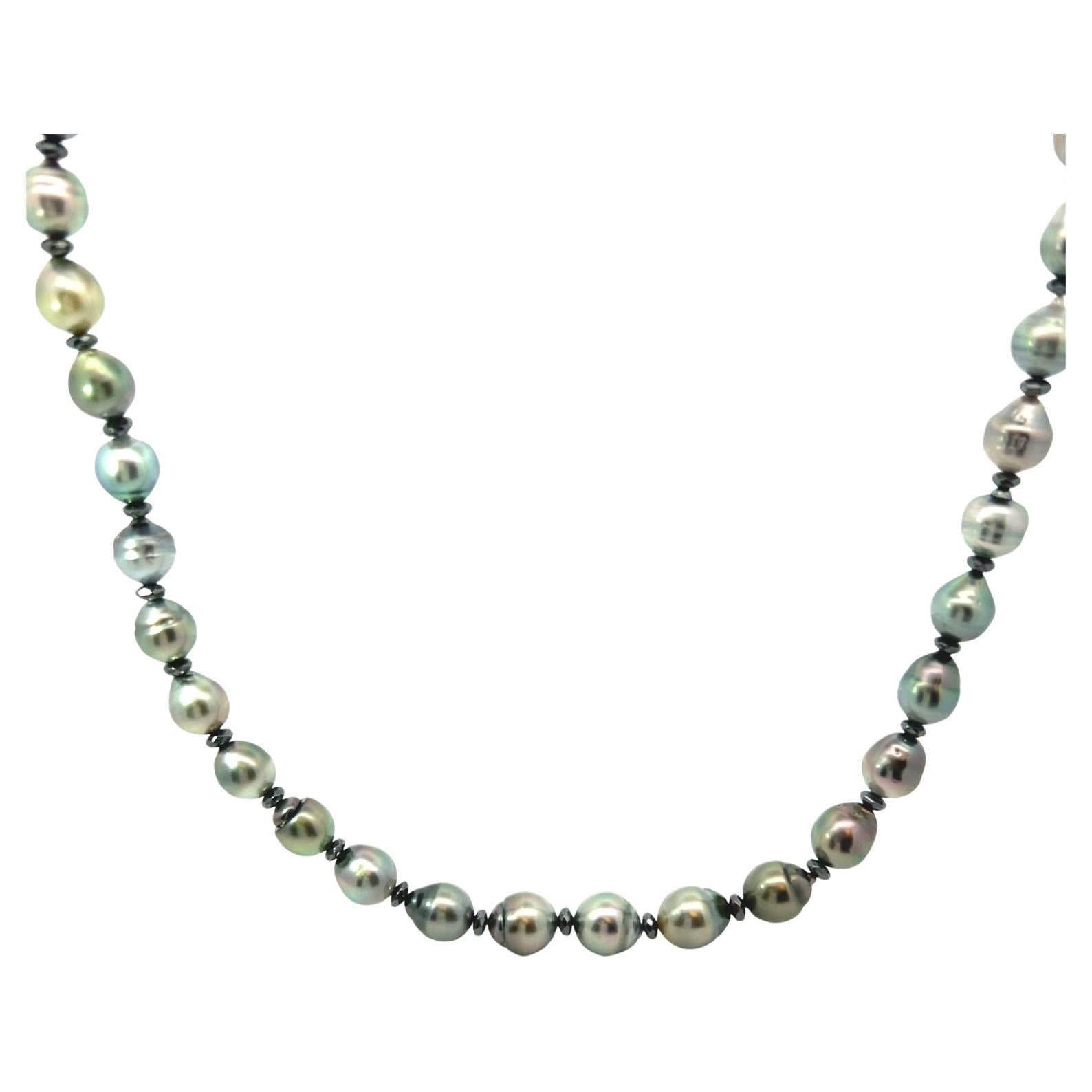 Baroque Tahitian Pearls Hematite Beads Necklace 21"