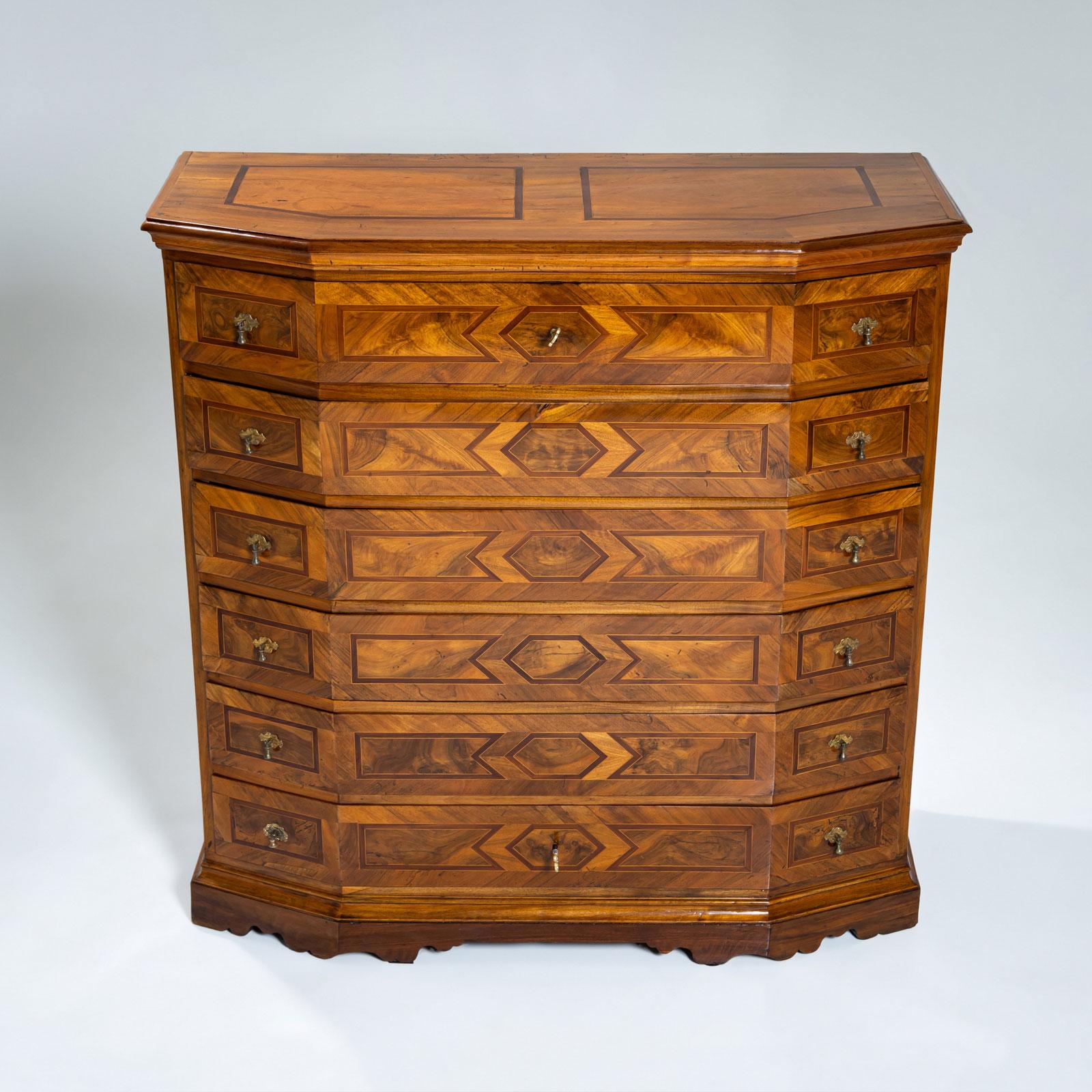 Inlay Baroque Tall Chest of Drawers, 18th Century