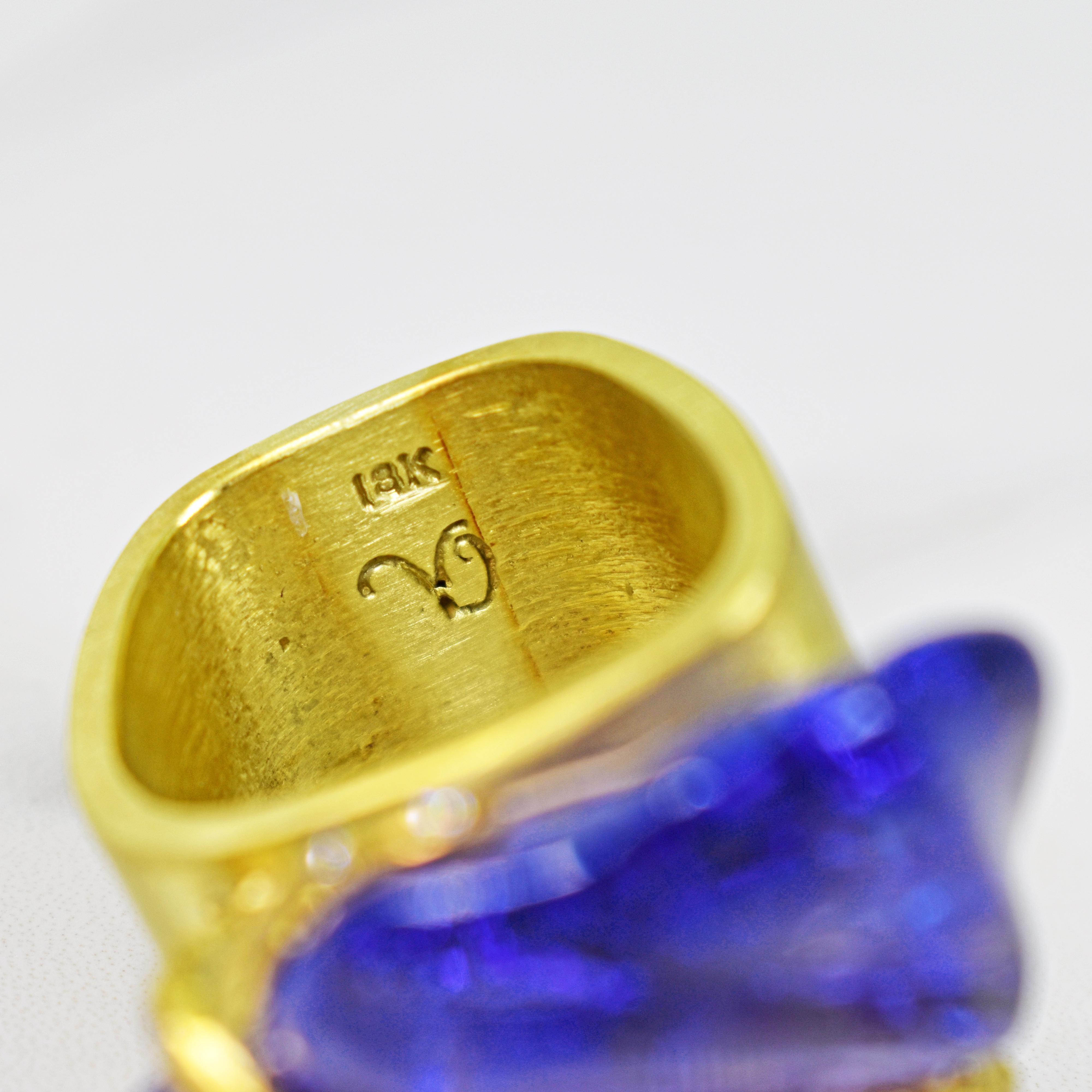 Women's Baroque Tanzanite, Diamond and Gold Cocktail Statement Ring For Sale