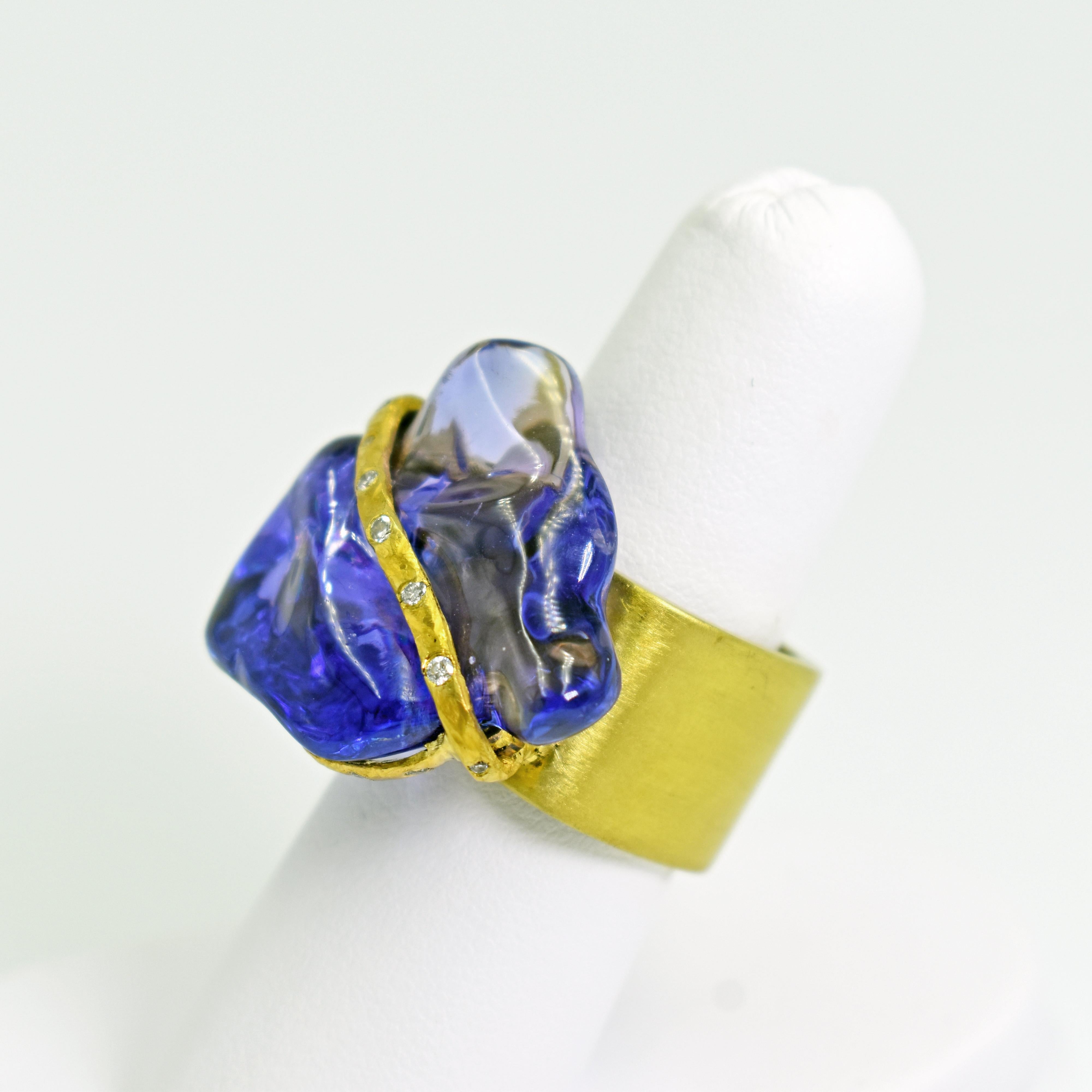 Baroque Tanzanite, Diamond and Gold Cocktail Statement Ring For Sale 1