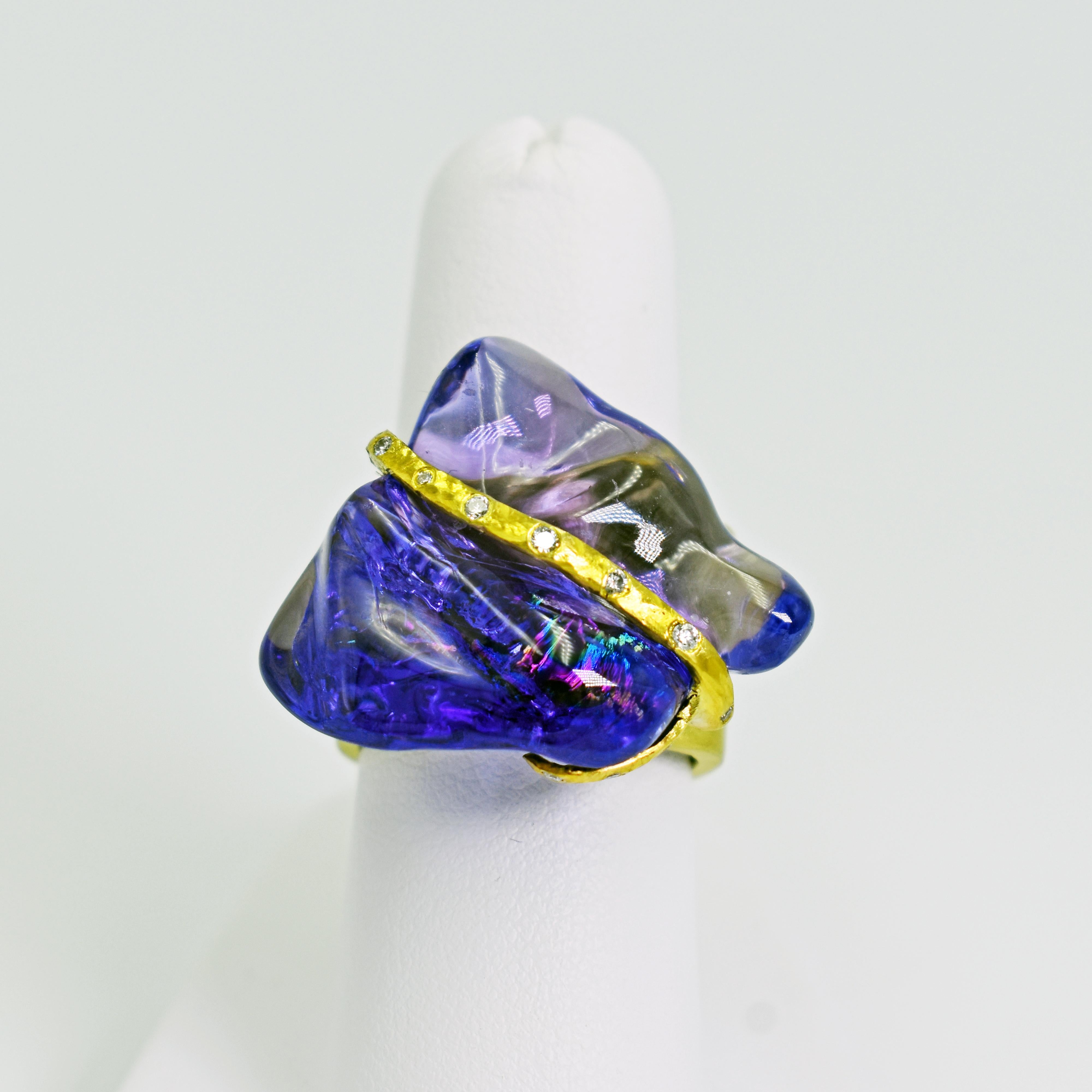 Baroque Tanzanite, Diamond and Gold Cocktail Statement Ring For Sale 2