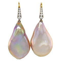 Baroque Toast Freshwater Pearl Diamond 18K Yellow Gold Drop Earrings