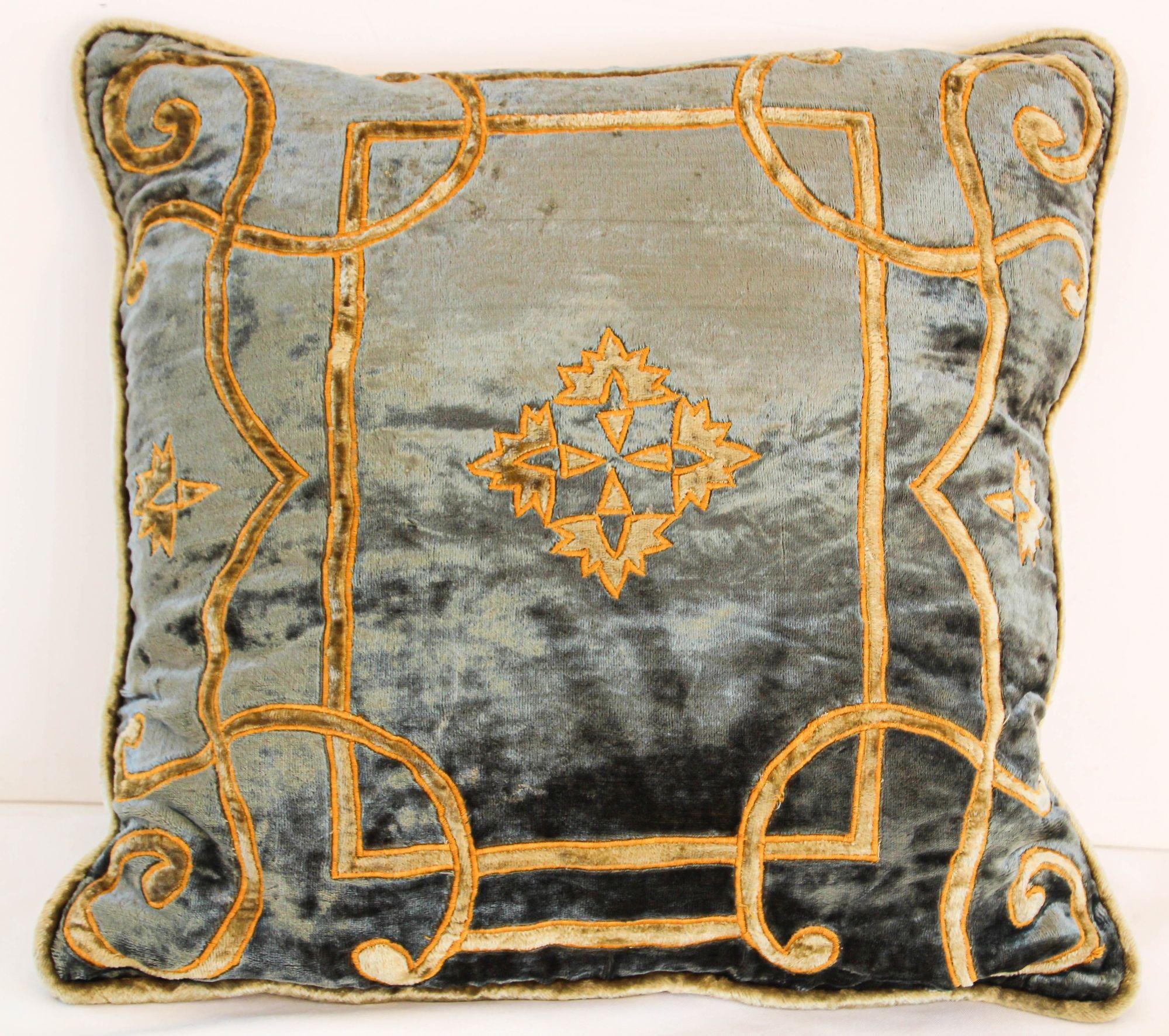 Baroque Venetian Style, Red and Gold Velvet Pillow, Elaborate Applique Work For Sale 2