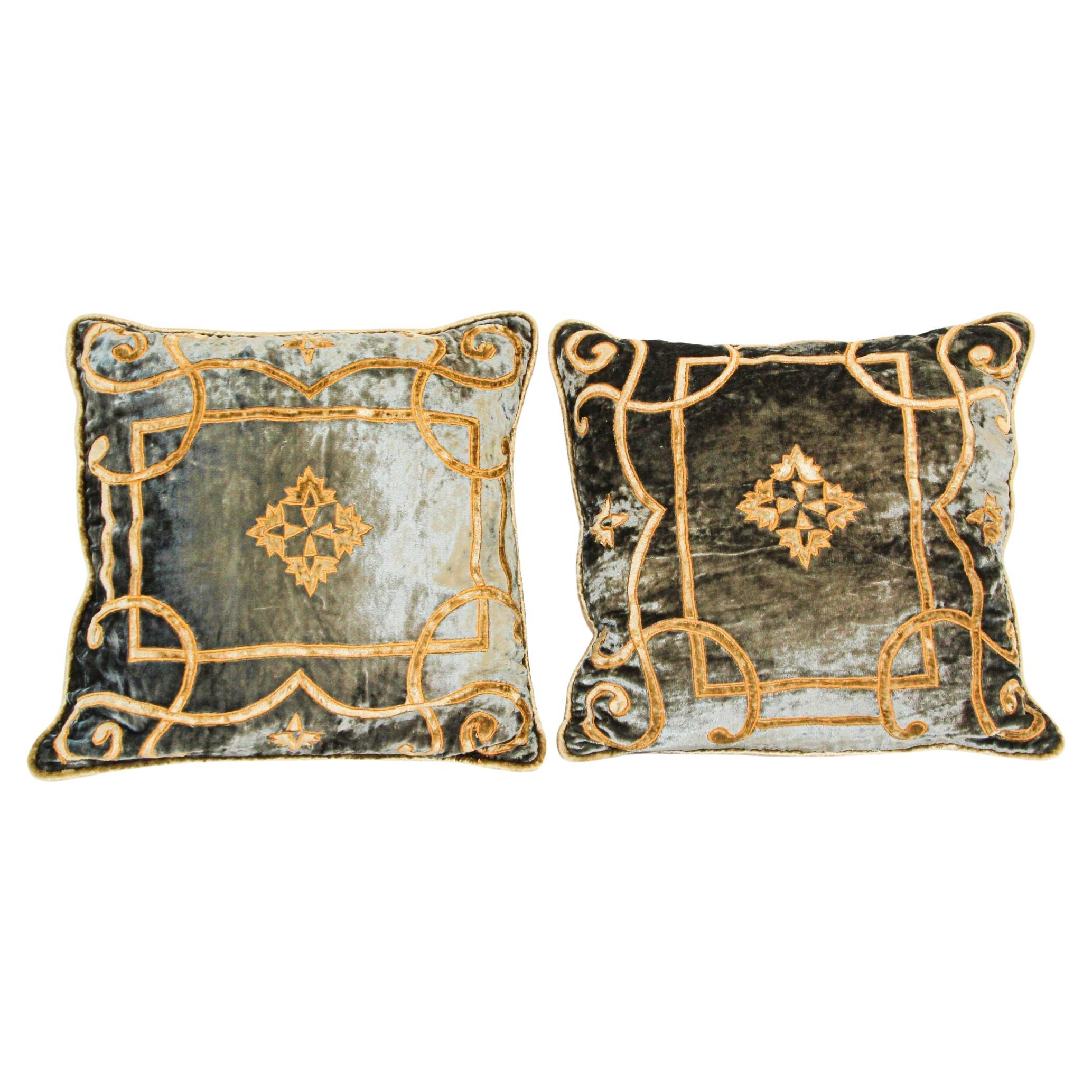 Baroque Venetian Style, Red and Gold Velvet Pillow, Elaborate Applique Work For Sale