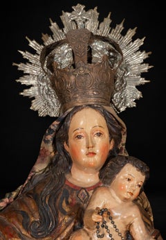 Baroque Virgin and Child with Peruvian Silver Crown, Spain, 18th Century