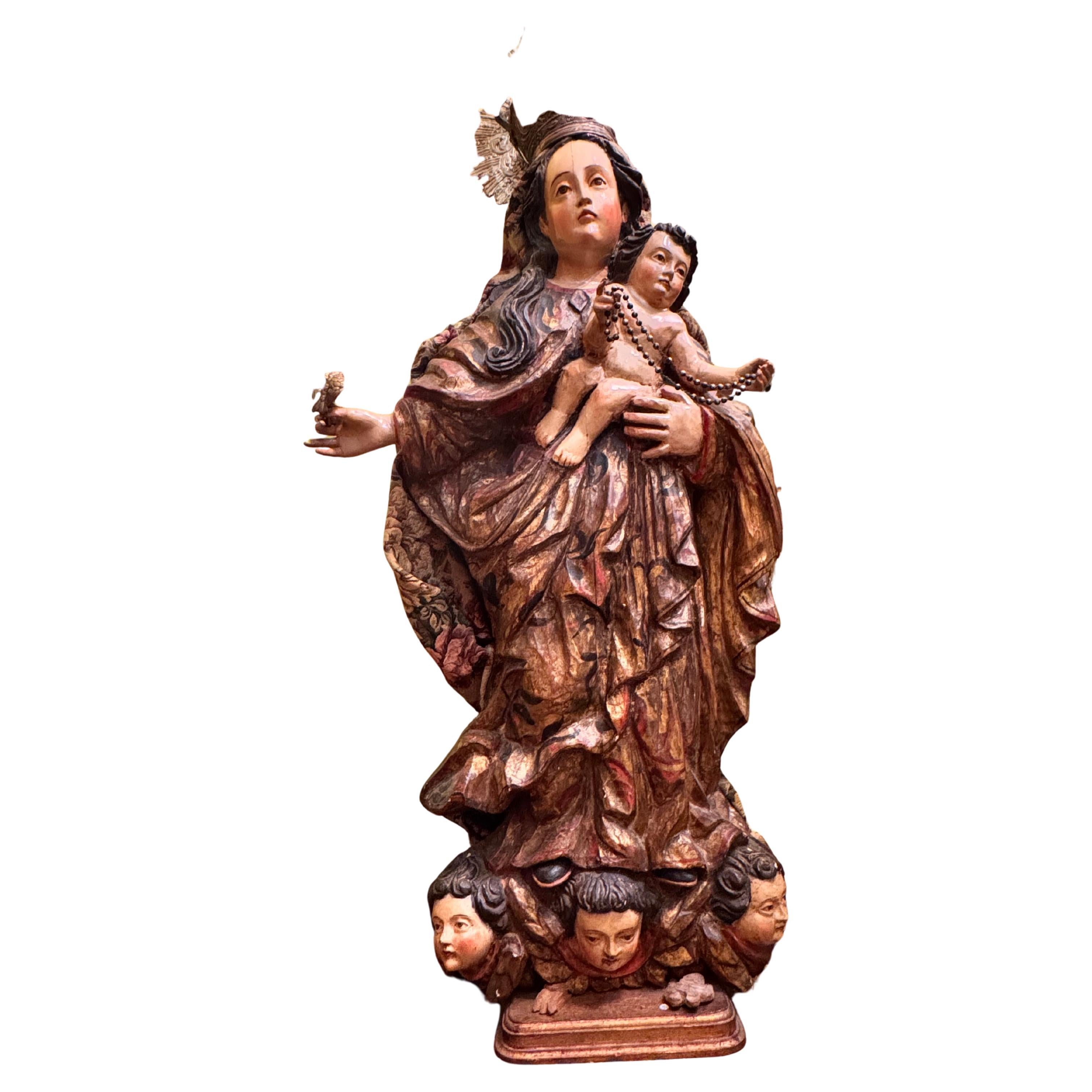 Vergine e Bambino barocco con corona d'argento peruviana, Spagna, XVIII secolo