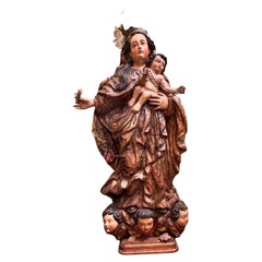 Baroque Virgin and Child with Peruvian Silver Crown, Spain, 18th Century