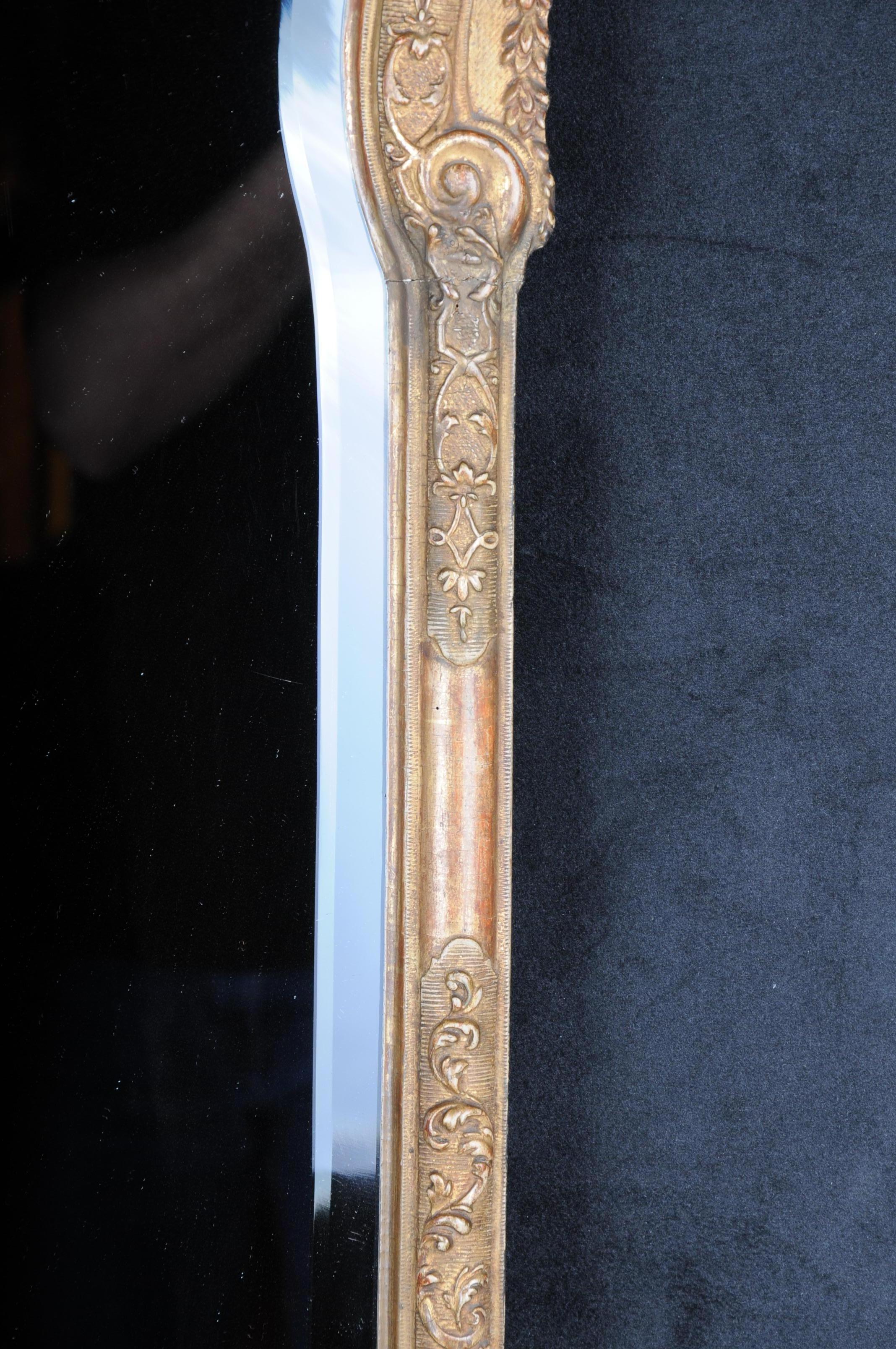 Hand-Carved Baroque Wall Mirror, Gold, 19th Century