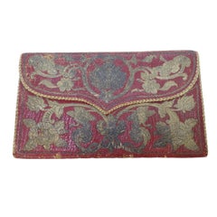 Baroque wallet in red leather embroidered with gold thread, Constantinople