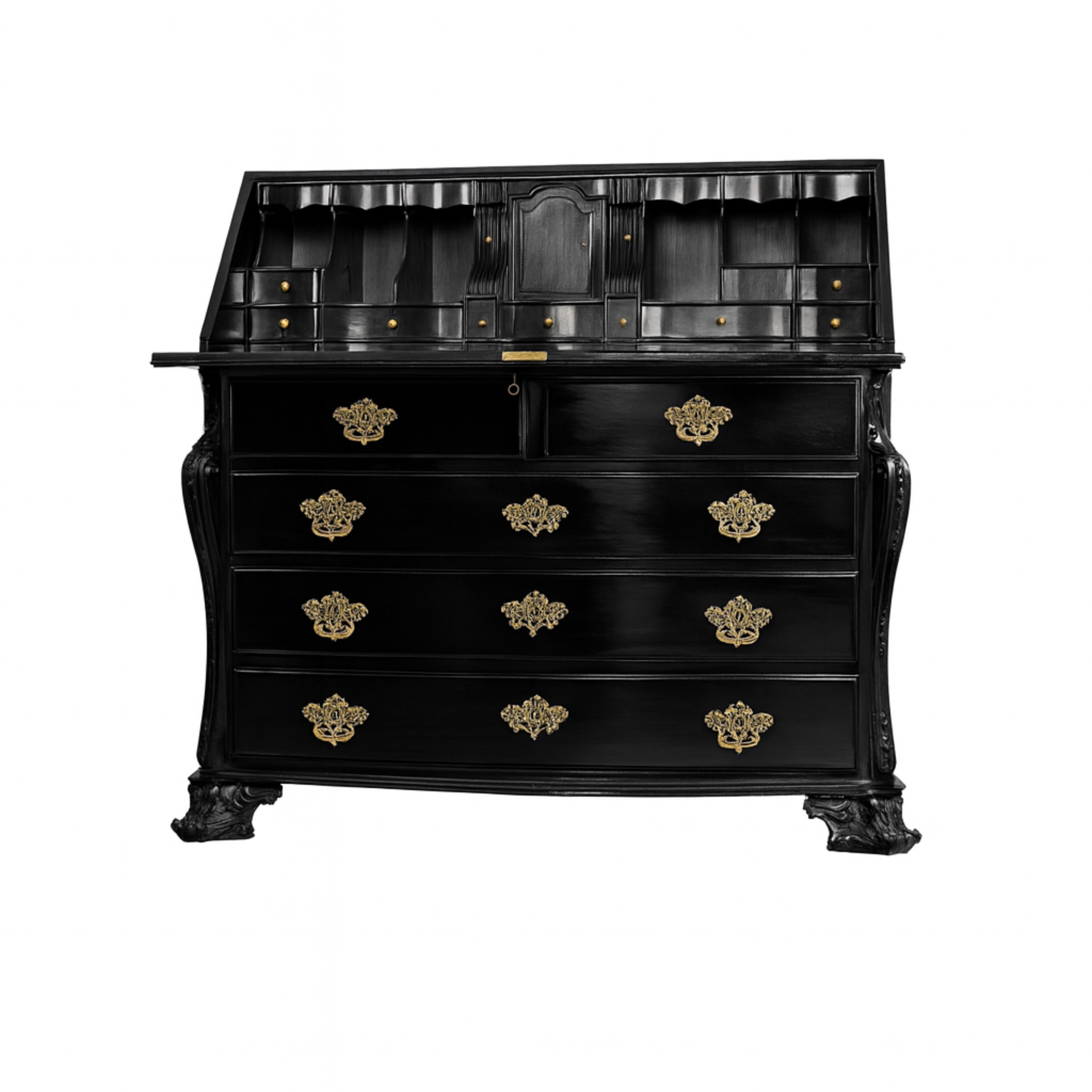 Barockes Nussbaum-Schwarzlack-Kabinett, 20. Jahrhundert (Messing) im Angebot