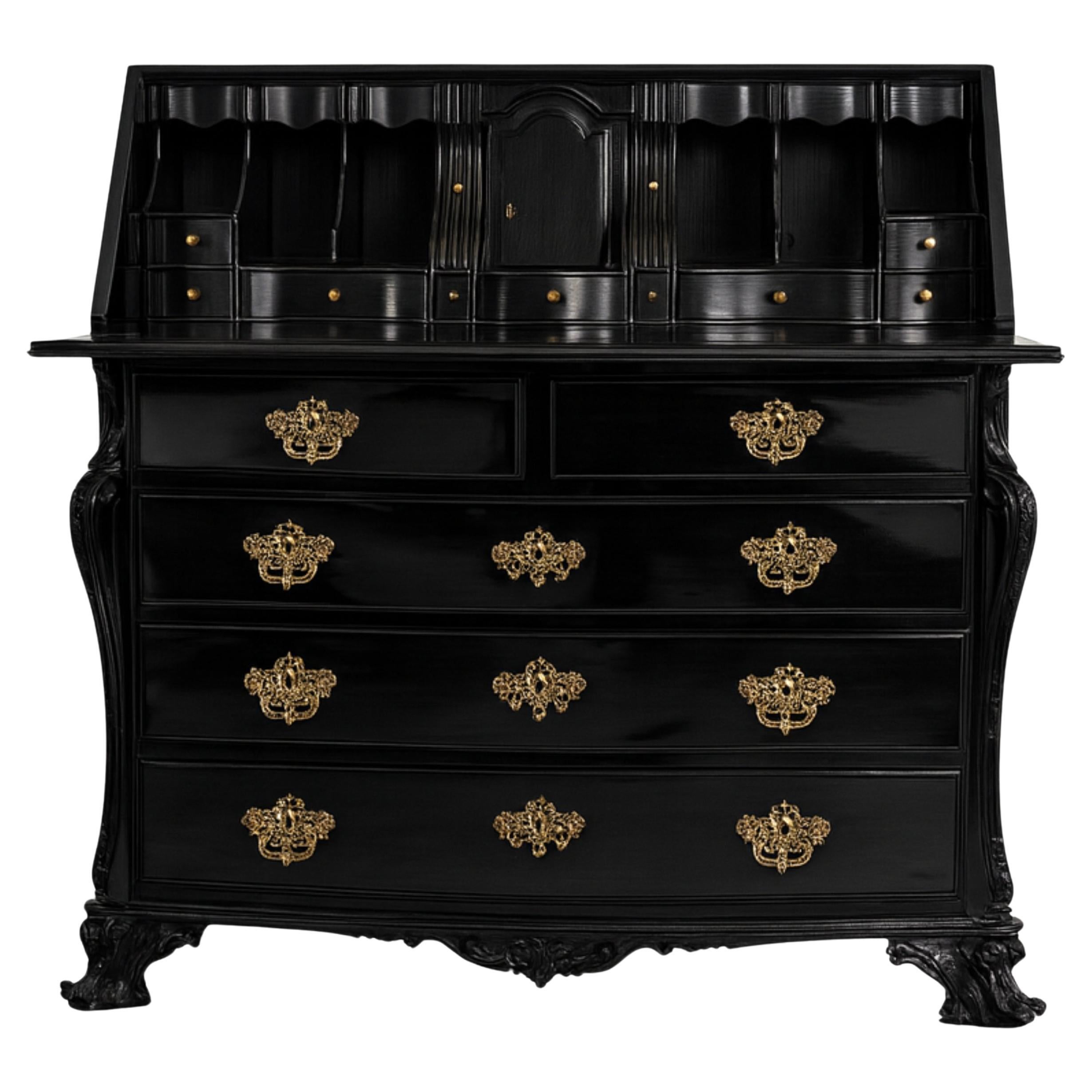 Baroque Walnut Black Lacquer Cabinet, 20th Century
