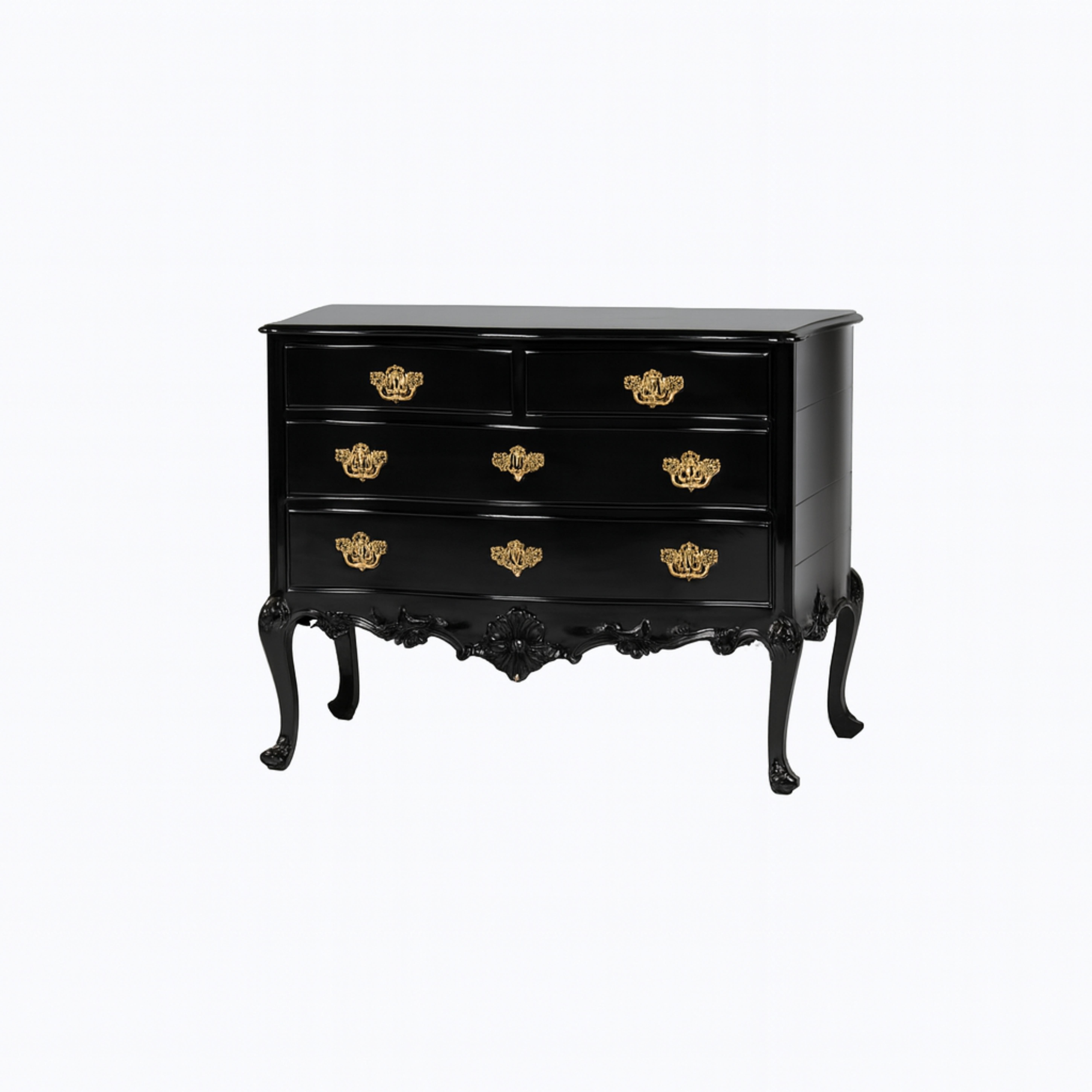 Barocco Cassettiera barocca in noce e lacca nera, XIX secolo in vendita