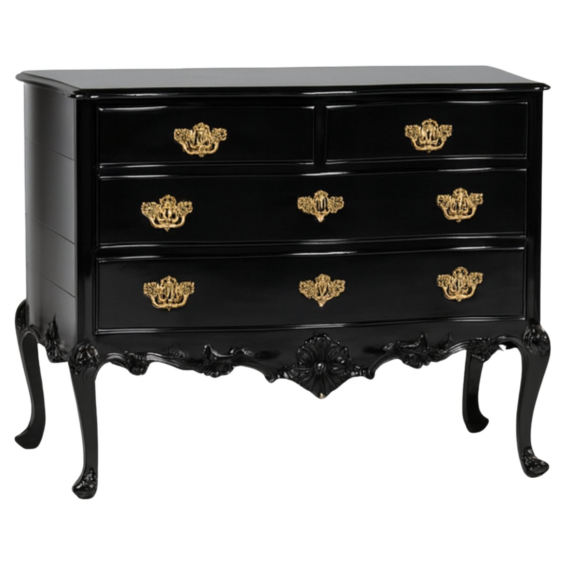 Cassettiera barocca in noce e lacca nera, XIX secolo