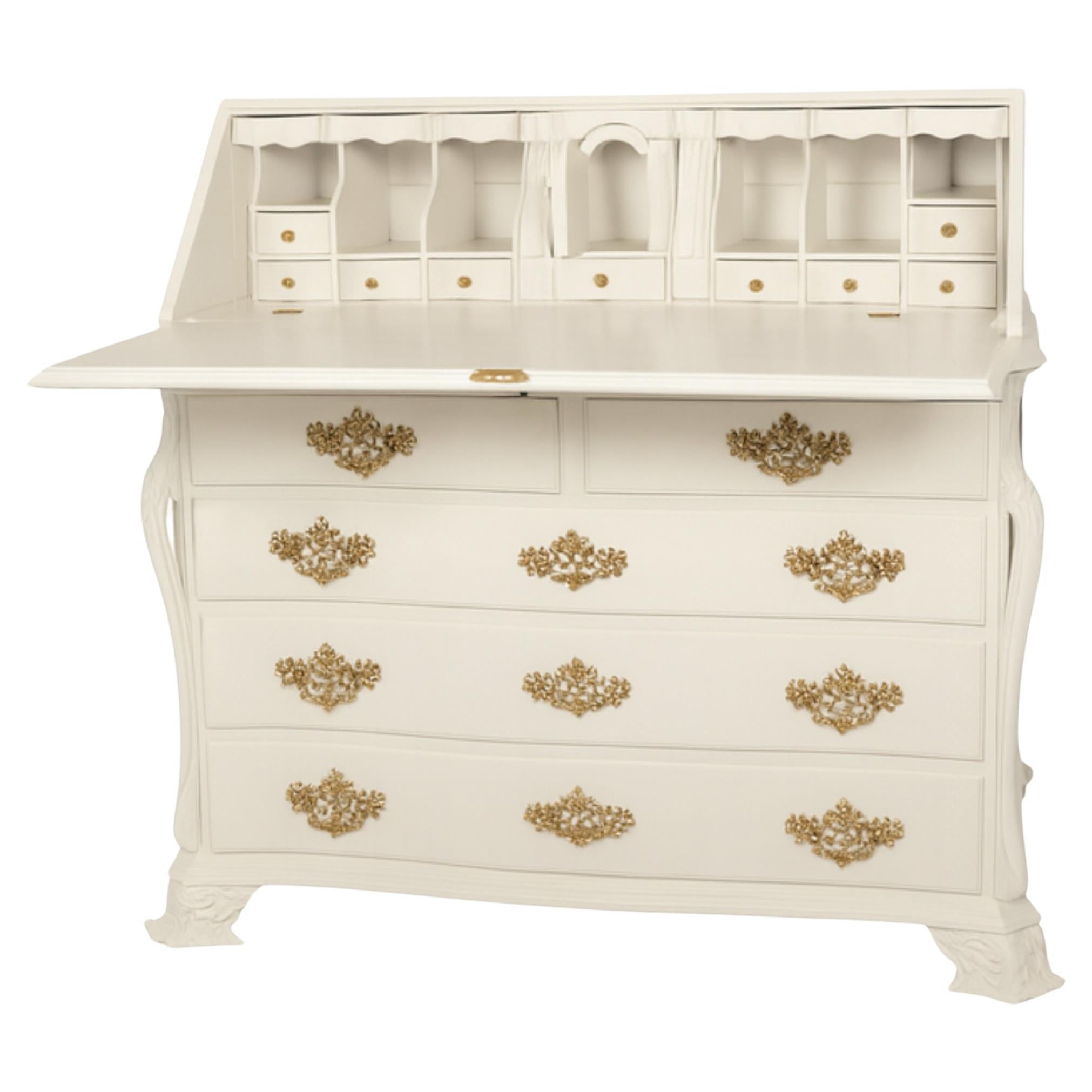 Baroque Walnut Off White Lacquer Cabinet, 20th Century