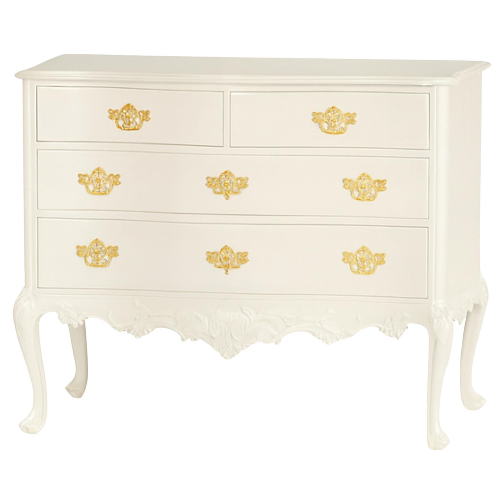 Baroque Walnut Off White Lacquer Chests of drawers, 19th Century