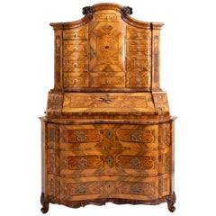 Baroque Walnut Veneered Tabernacle Secretaire, German, 18th Century