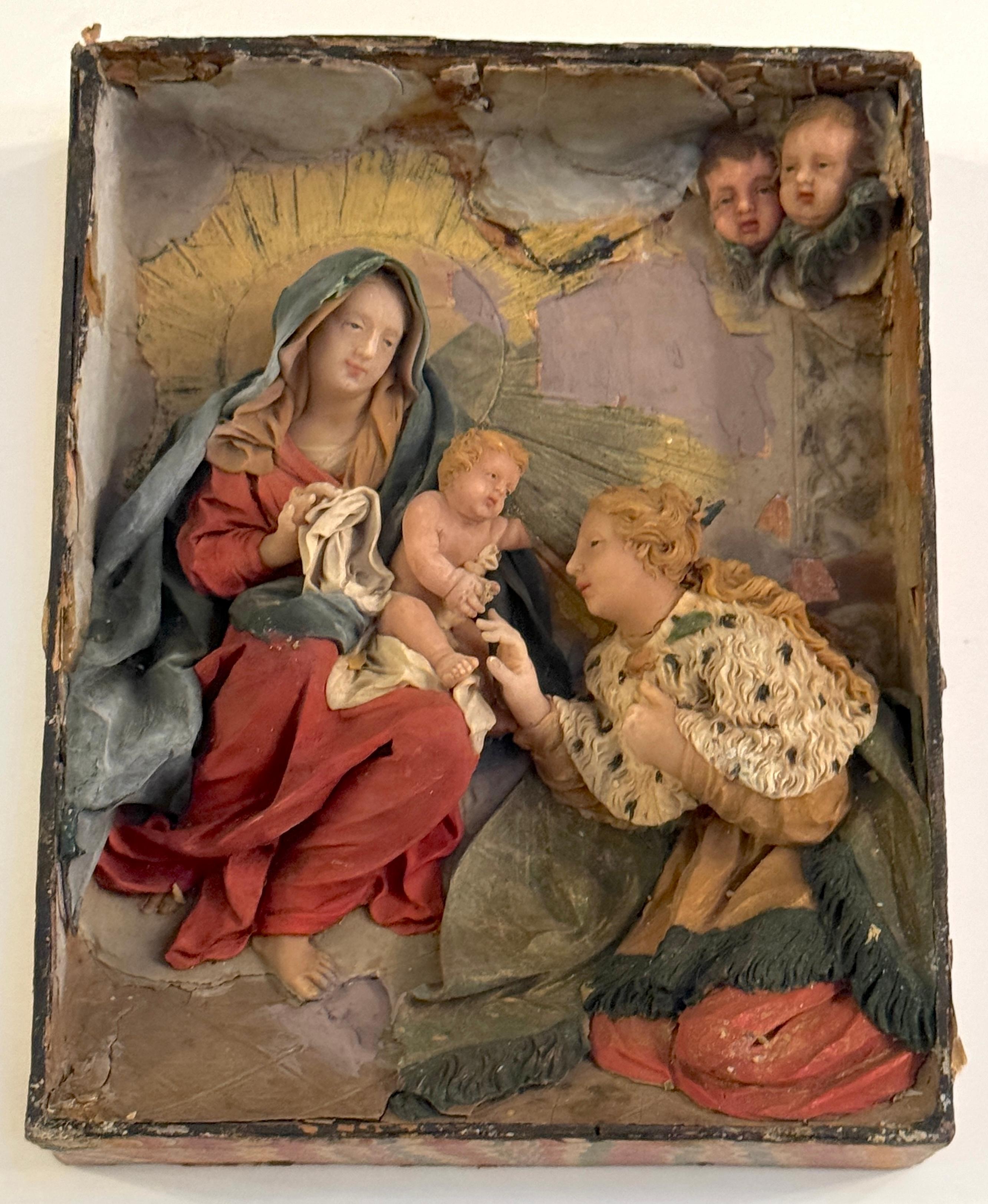 Placa barroca de cera de la Adoración de los Reyes Magos, escuela italiana S. XVIII o posterior Policromado en venta