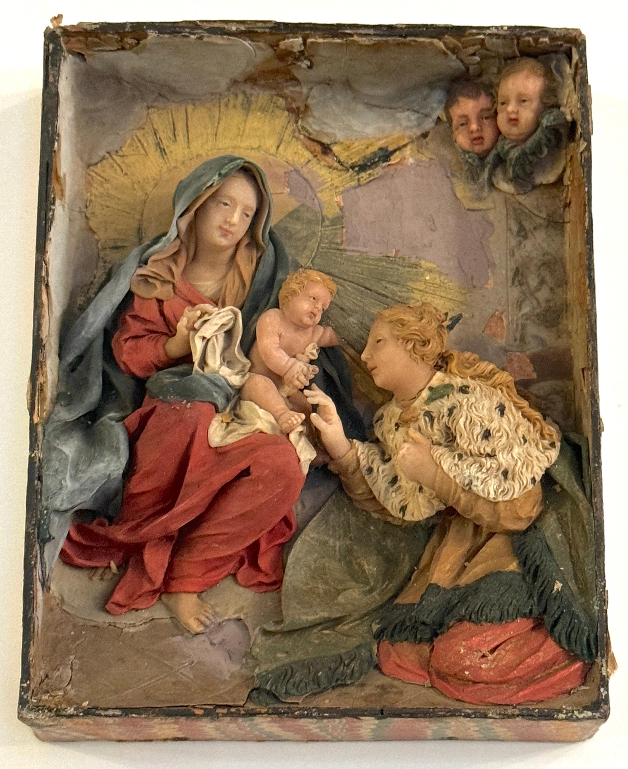 Placa barroca de cera de la Adoración de los Reyes Magos, escuela italiana S. XVIII o posterior en venta 1