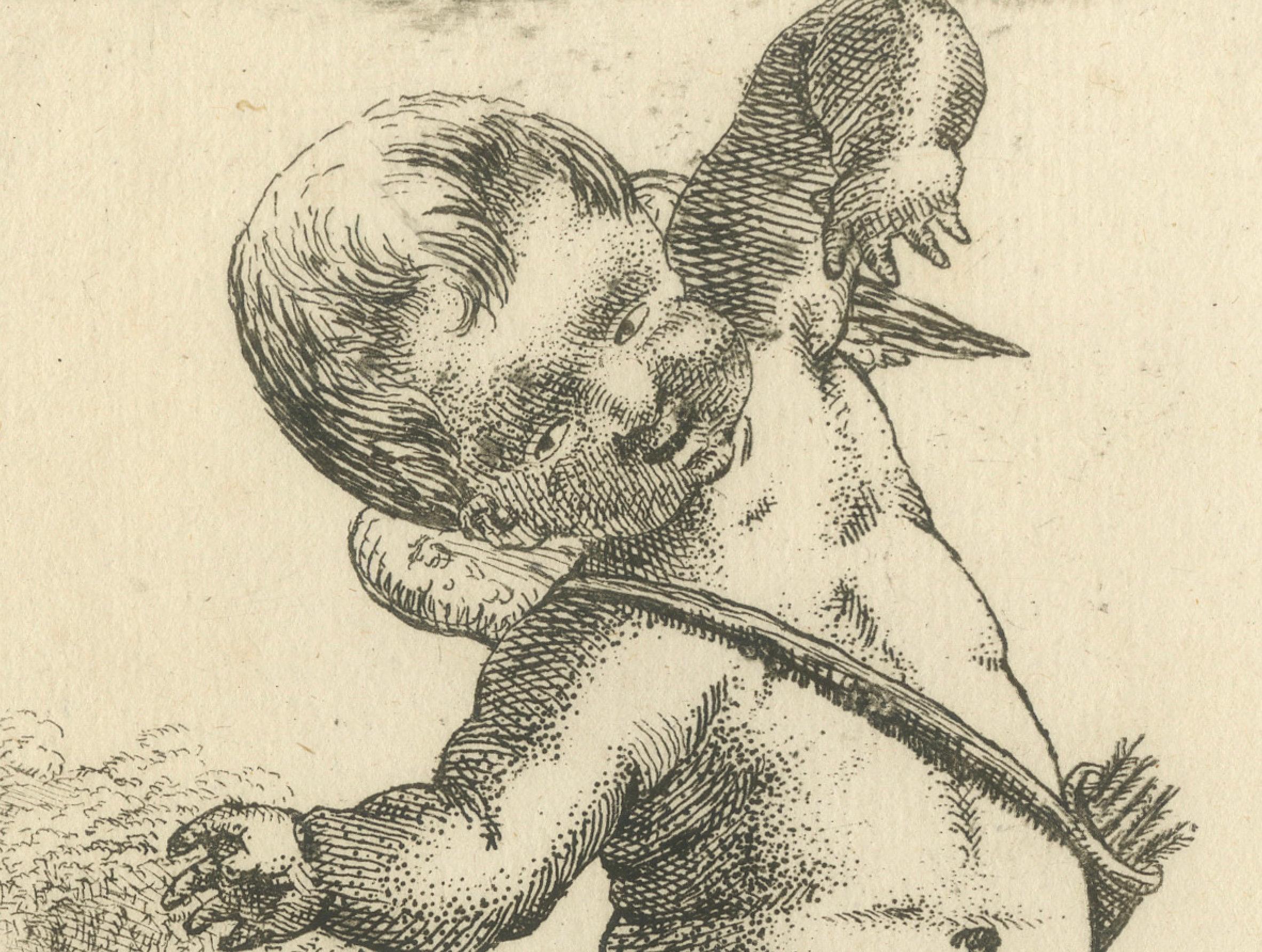 Early 17th Century Baroque Whimsy: The Putti Engravings of F.L.D. Ciartres, circa 1620 For Sale