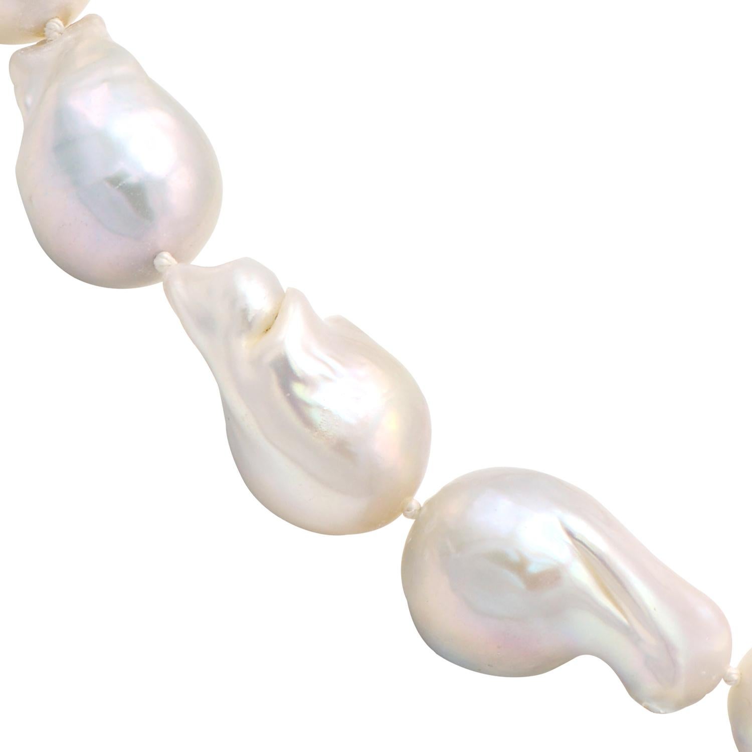 Mixed Cut Baroque White Freshwater Pearl Necklace with 14 Karat White Gold Clasp For Sale