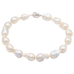 Baroque White Freshwater Pearl Necklace with 14 Karat White Gold Clasp