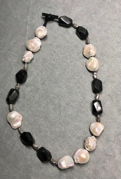 Baroque White Freshwater pearls and tourmaline nugget beads necklace