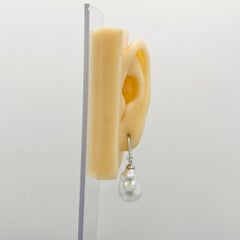 Baroque White Pearl and Pave Diamond Dangle Earrings in 18K White Gold