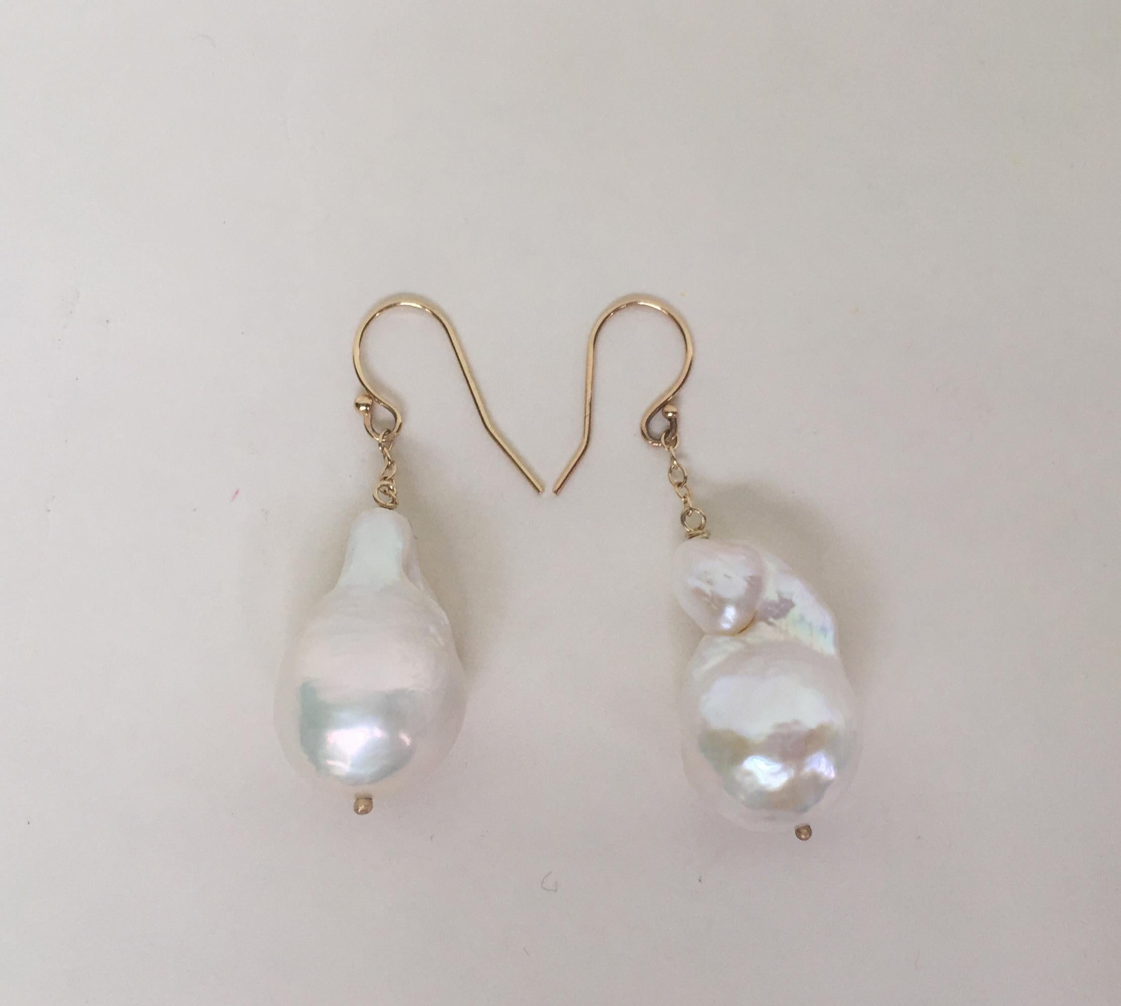 Marina J Baroque White Pearl Dangle Earrings with 14 K Yellow Gold Chain & Hook In New Condition In Los Angeles, CA