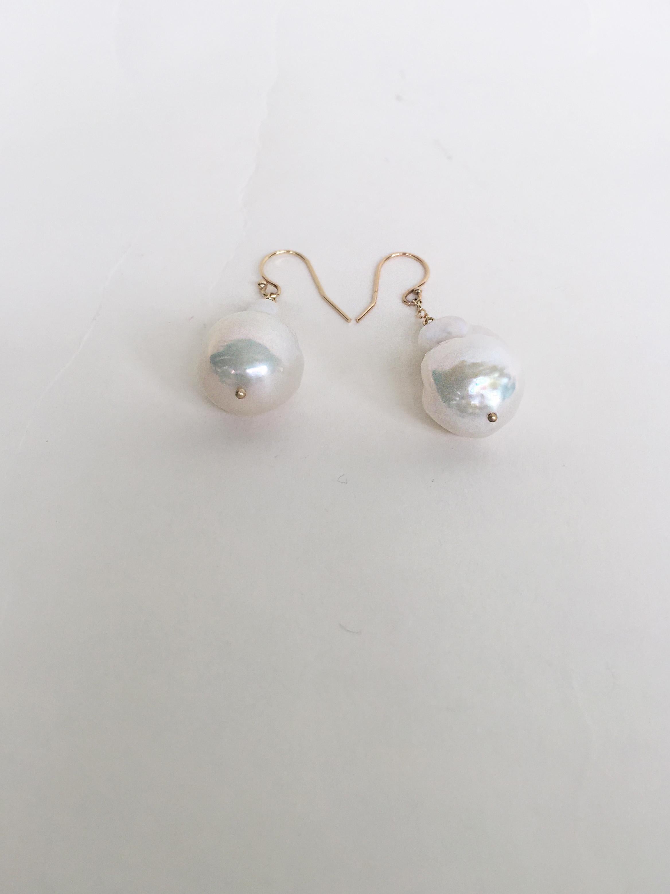 Women's Marina J Baroque White Pearl Dangle Earrings with 14 K Yellow Gold Chain & Hook