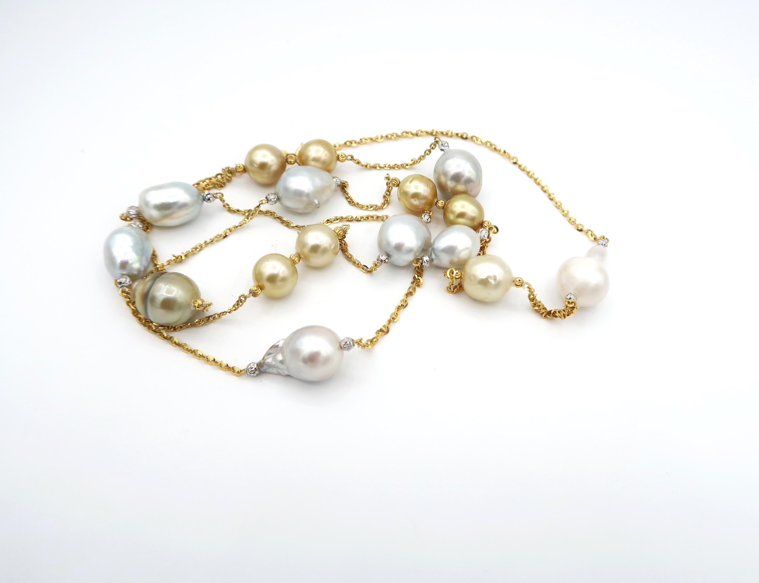 Women's Baroque White South Sea and Gold South Sea Pearl Gold Chain