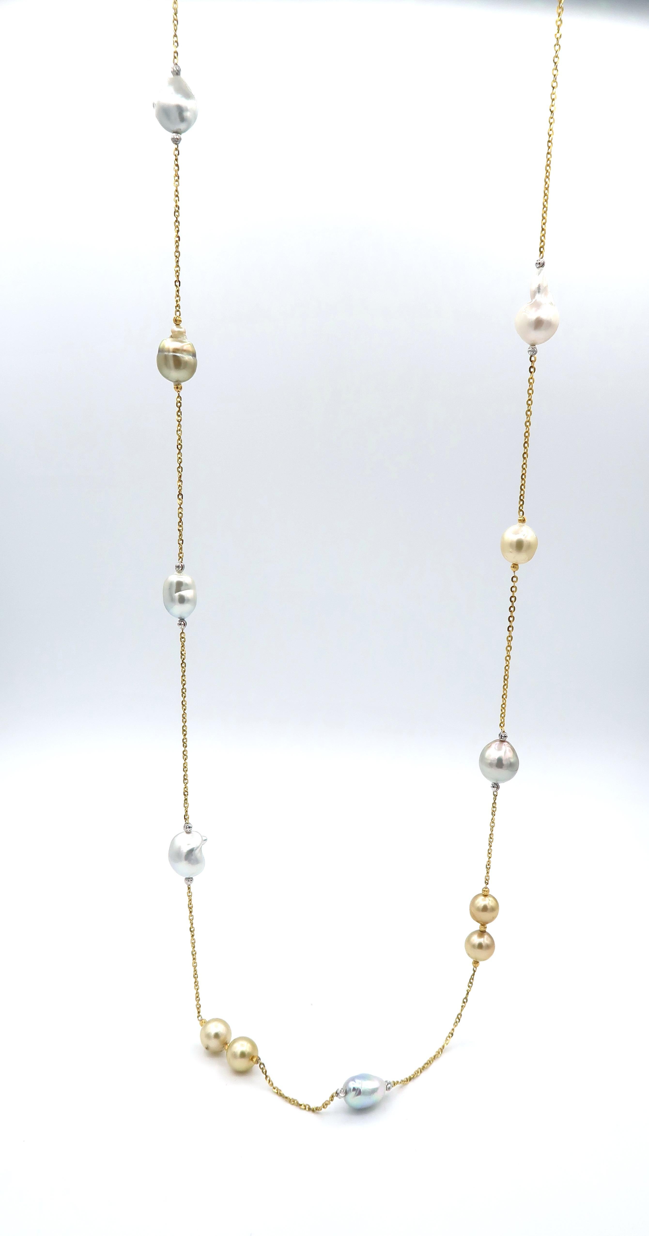 Baroque White South Sea and Gold South Sea Pearl Gold Chain 1