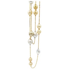 Baroque White South Sea and Gold South Sea Pearl Gold Chain