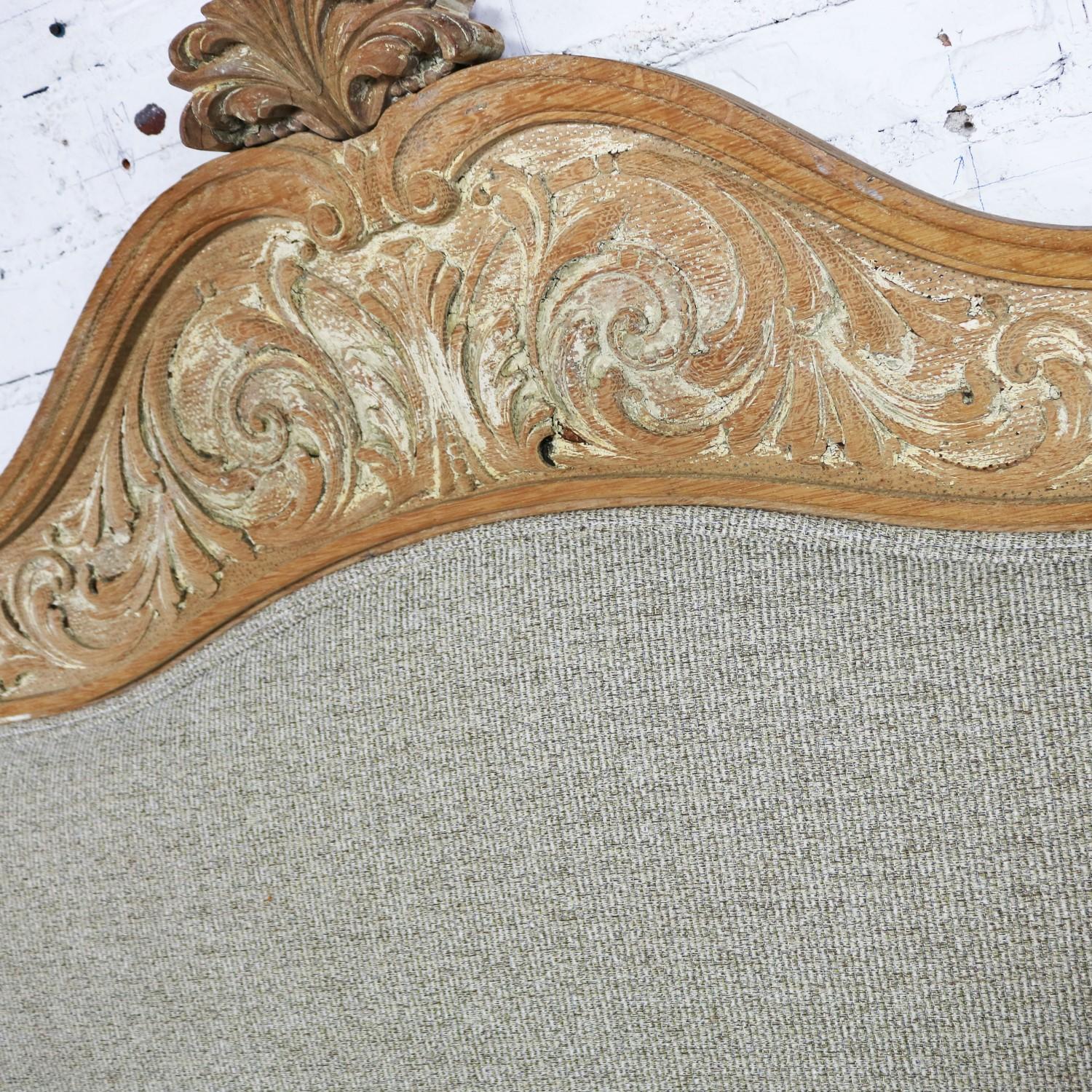 Baroque Whitewashed and Upholstered Headboard King Size with Carved Lion Heads 2