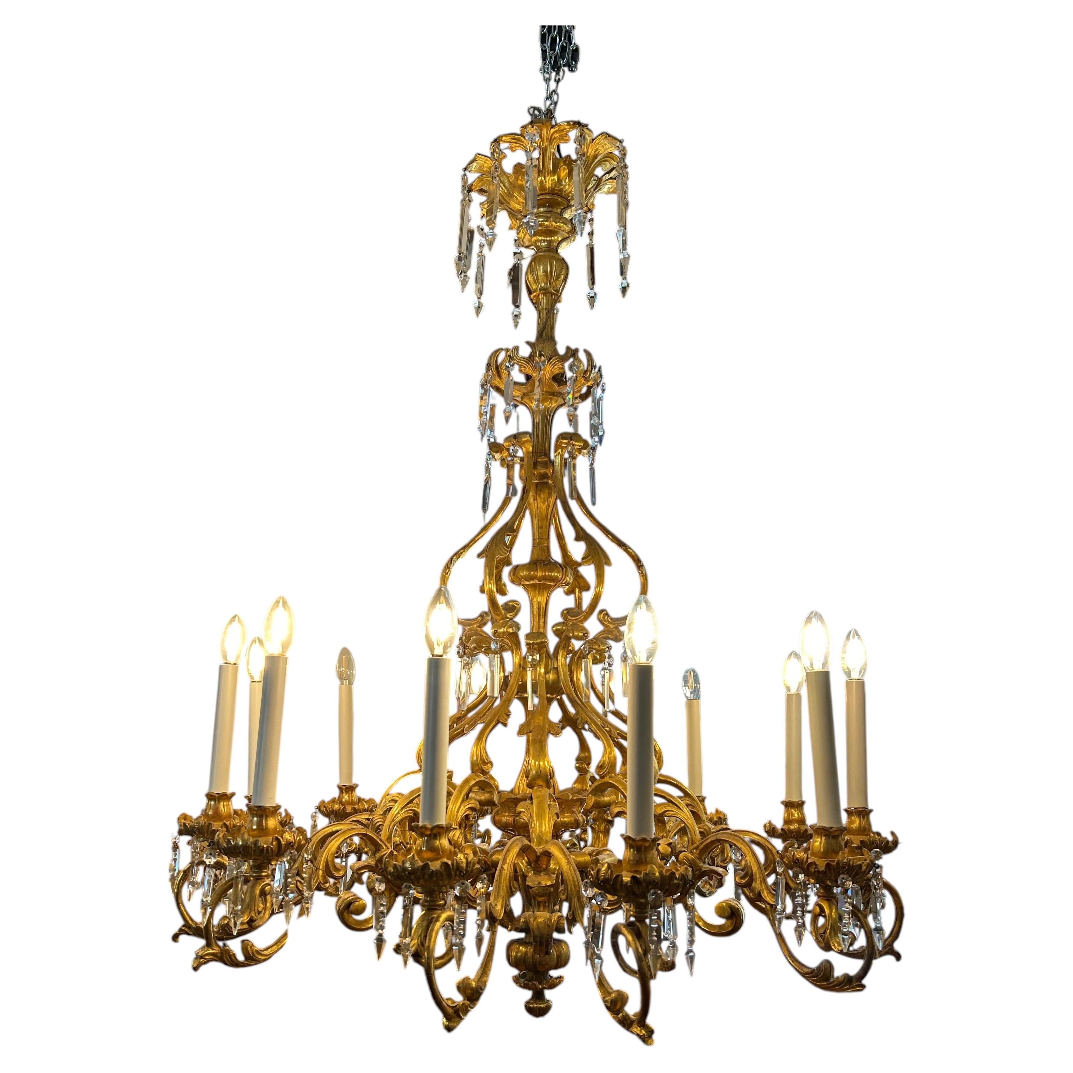 Baroque wooden chandelier with gilded polychromy For Sale