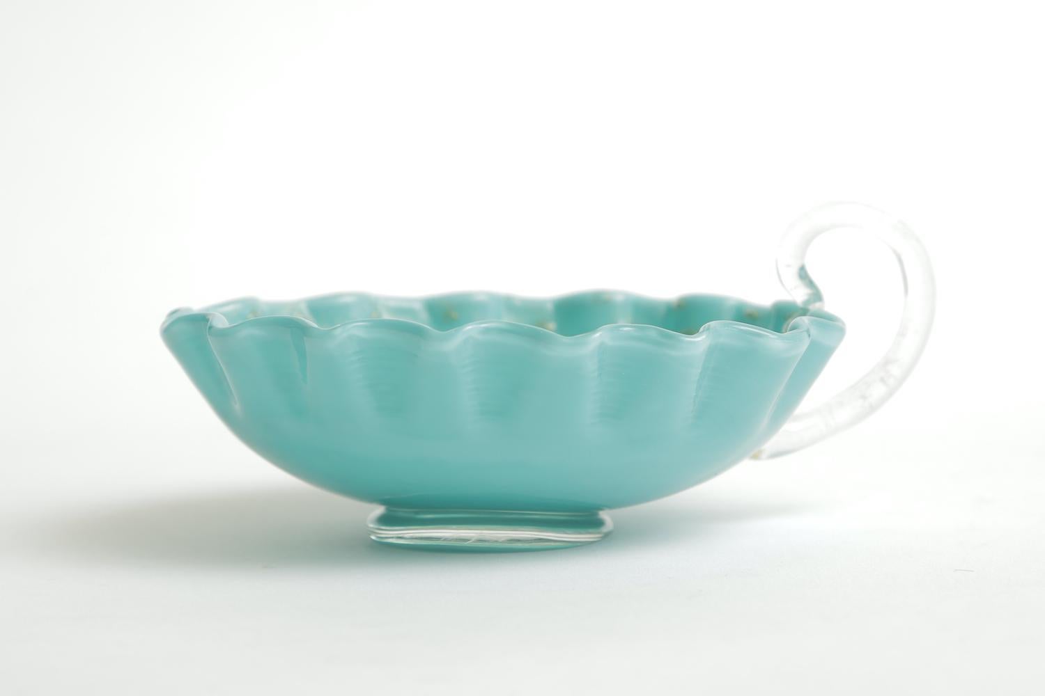 Barovier e Toso Murano Turquoise and Gold Aventurine Glass Bowl Vintage Barware 3