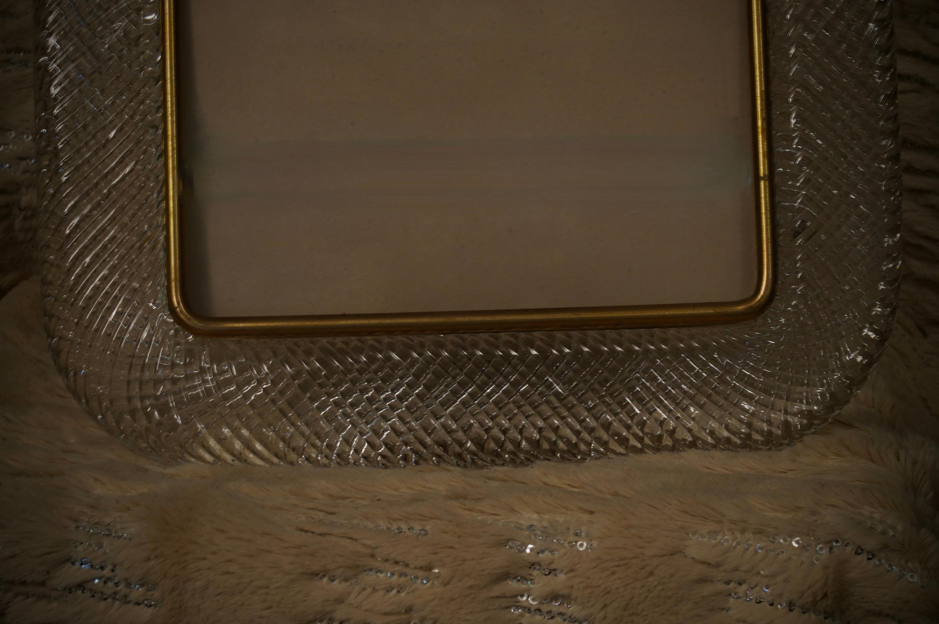 Laiton Cadre photo en verre d'art transparent de Murano, Barovier&Toso, 2000 en vente