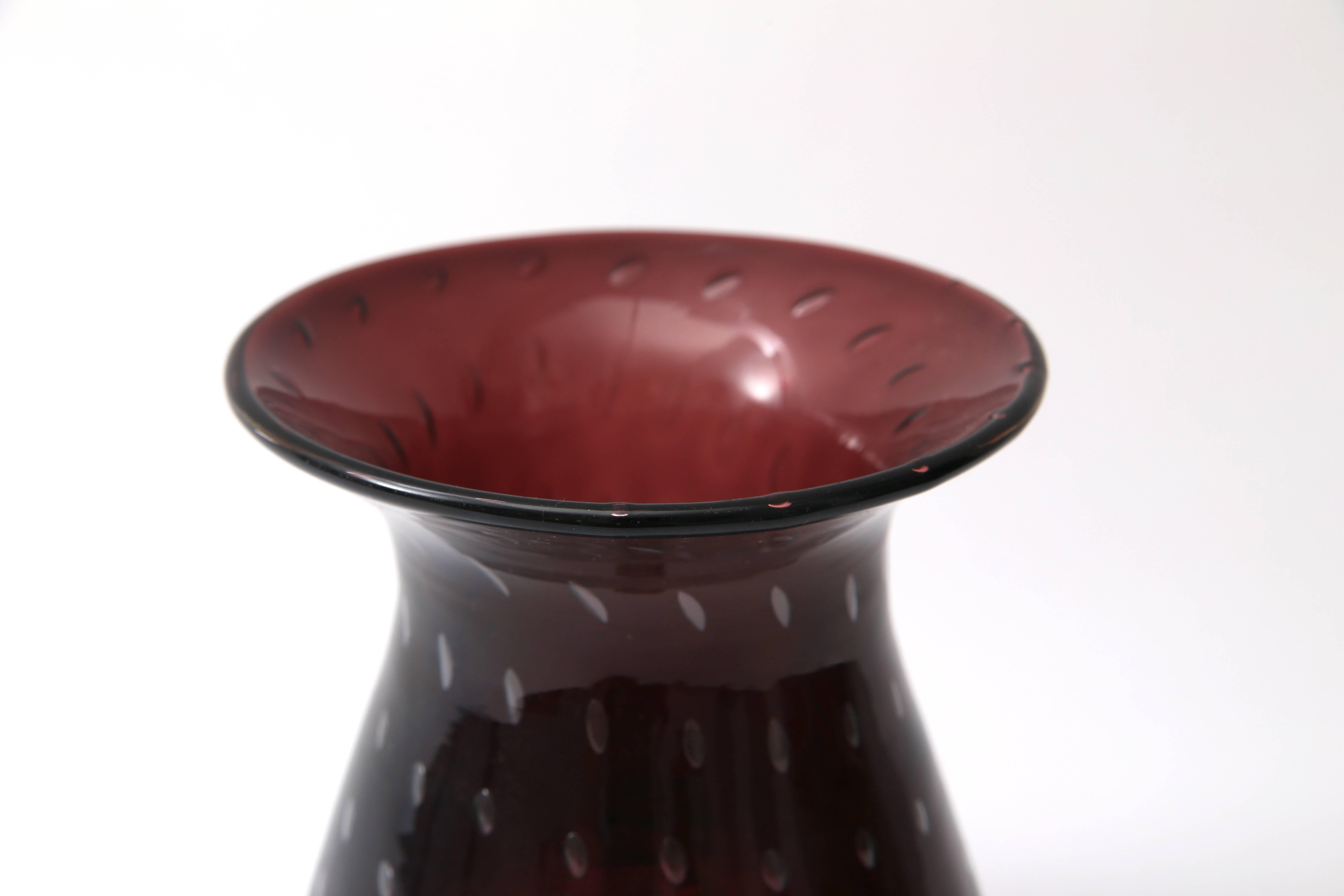 Mid-Century Modern  Aubergene Coloration Murano Glass Vase For Sale