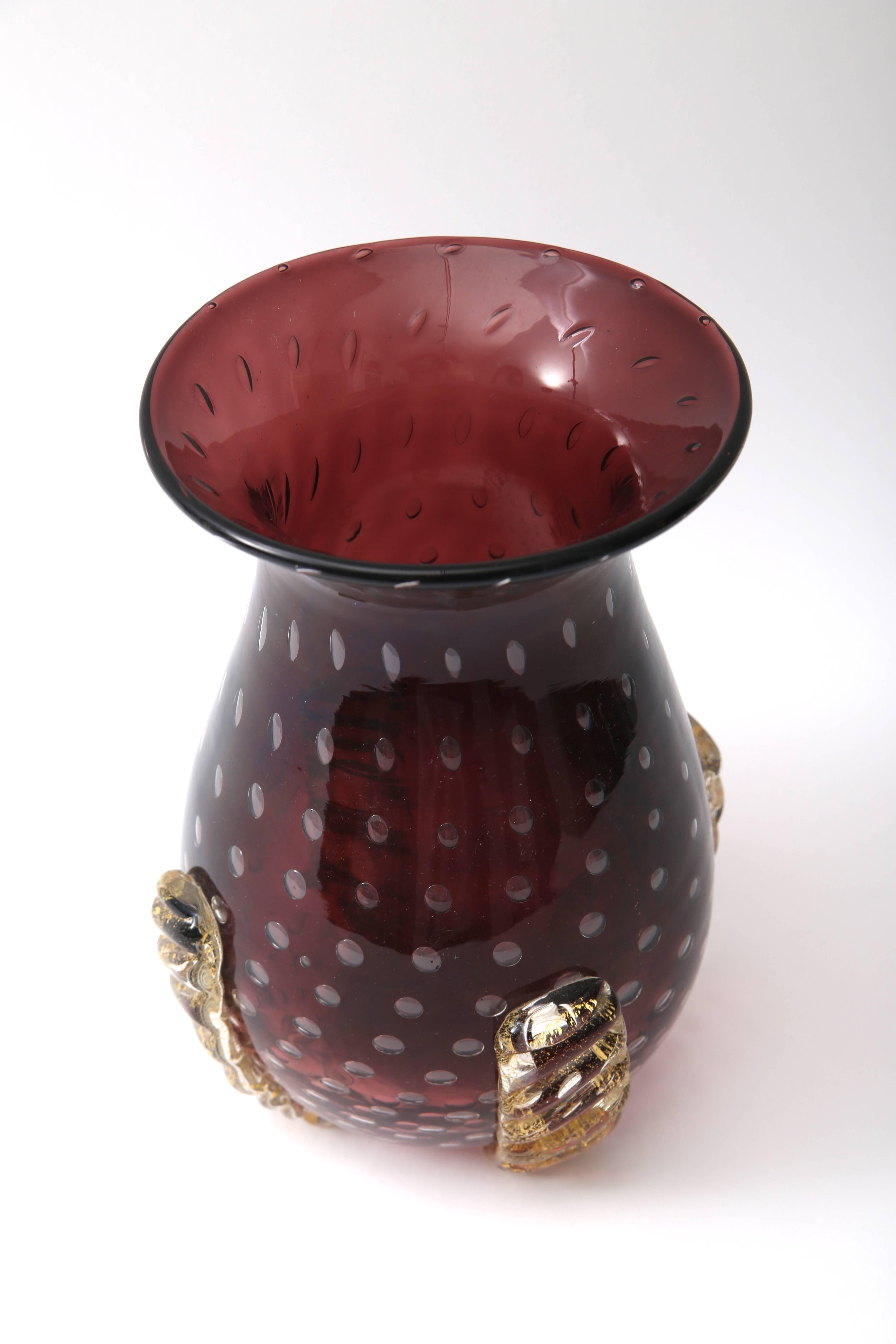 Italian  Aubergene Coloration Murano Glass Vase For Sale