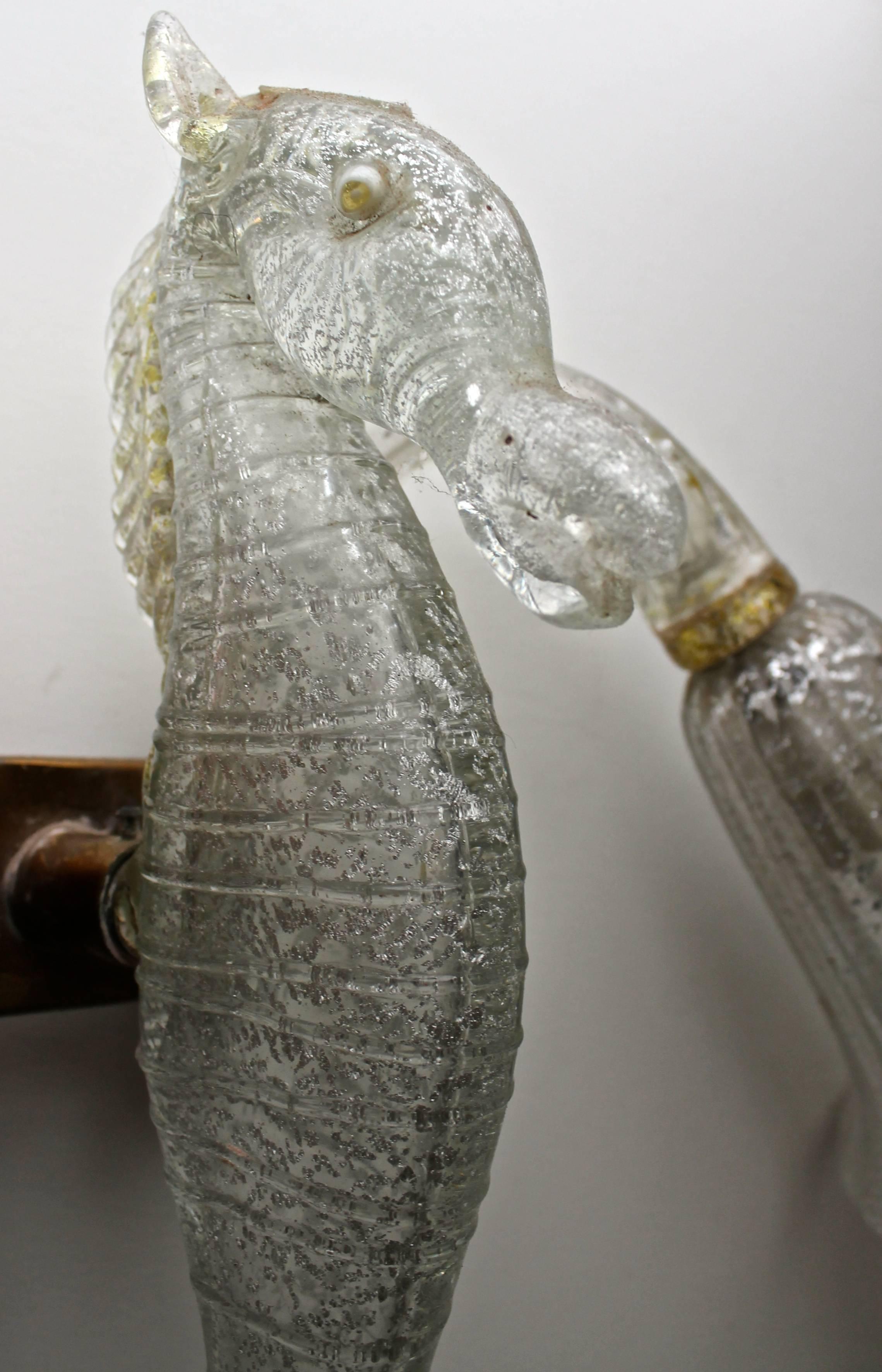 Barovier & Toso Muranoglas-Wandleuchter mit Seepferd aus Glas (Italienisch) im Angebot