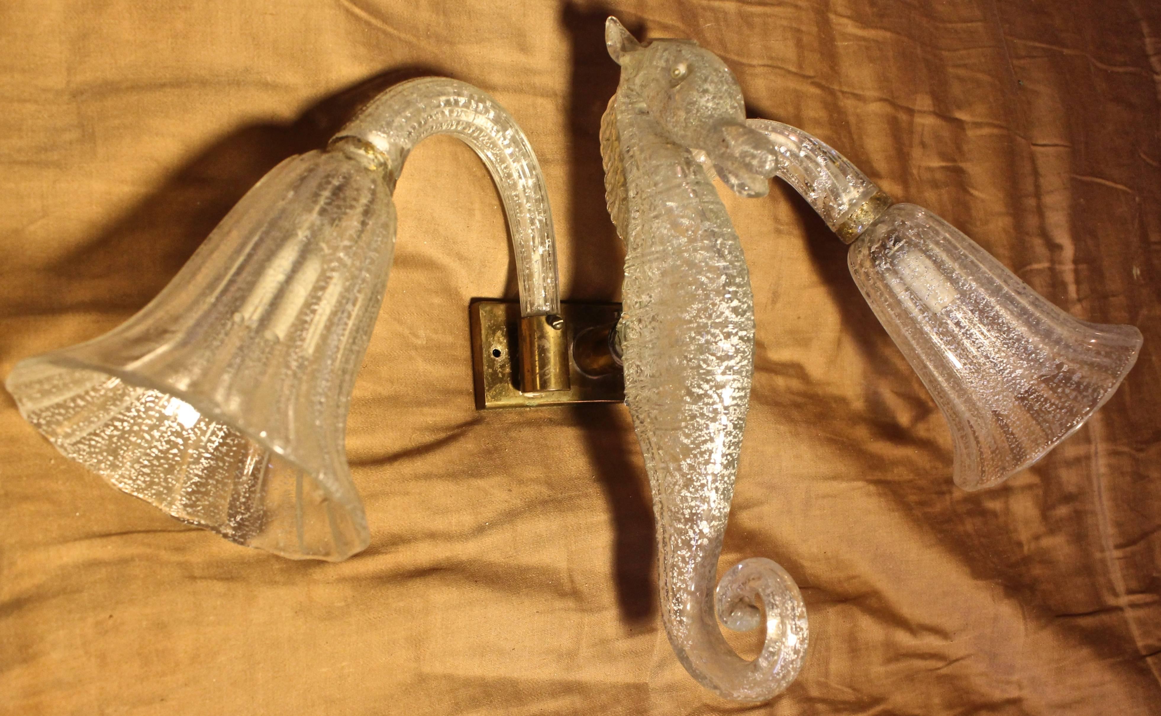 Mid-20th Century Barovier & Toso Murano Glass Sea Horse Wall Sconce For Sale