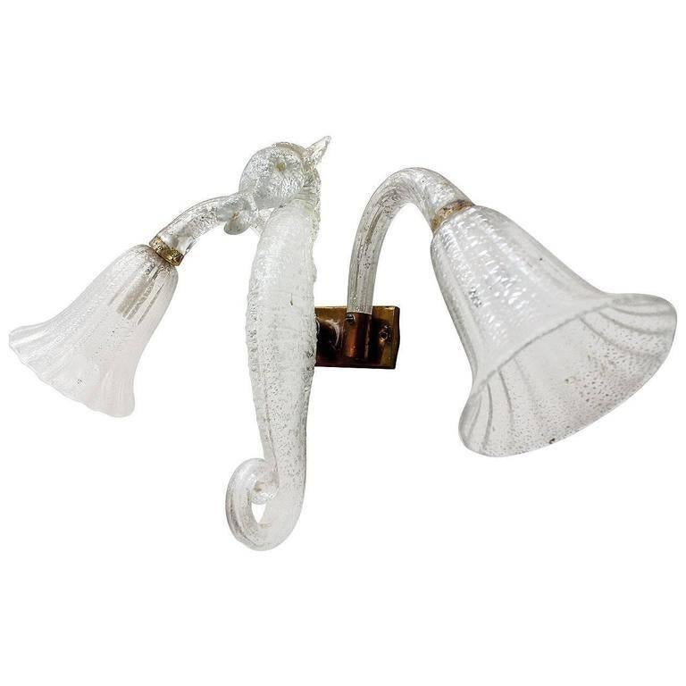 Barovier & Toso Murano Glass Sea Horse Wall Sconce For Sale