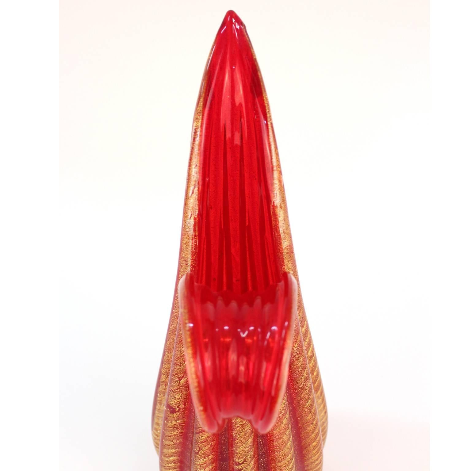 Barovier & Toso Murano Red and Gold Glass Vase 1