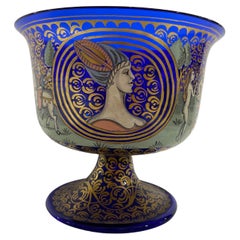 Barovier and Toso 20th Century Italian Wedding Cup in Cobalt Blue Glass Painted