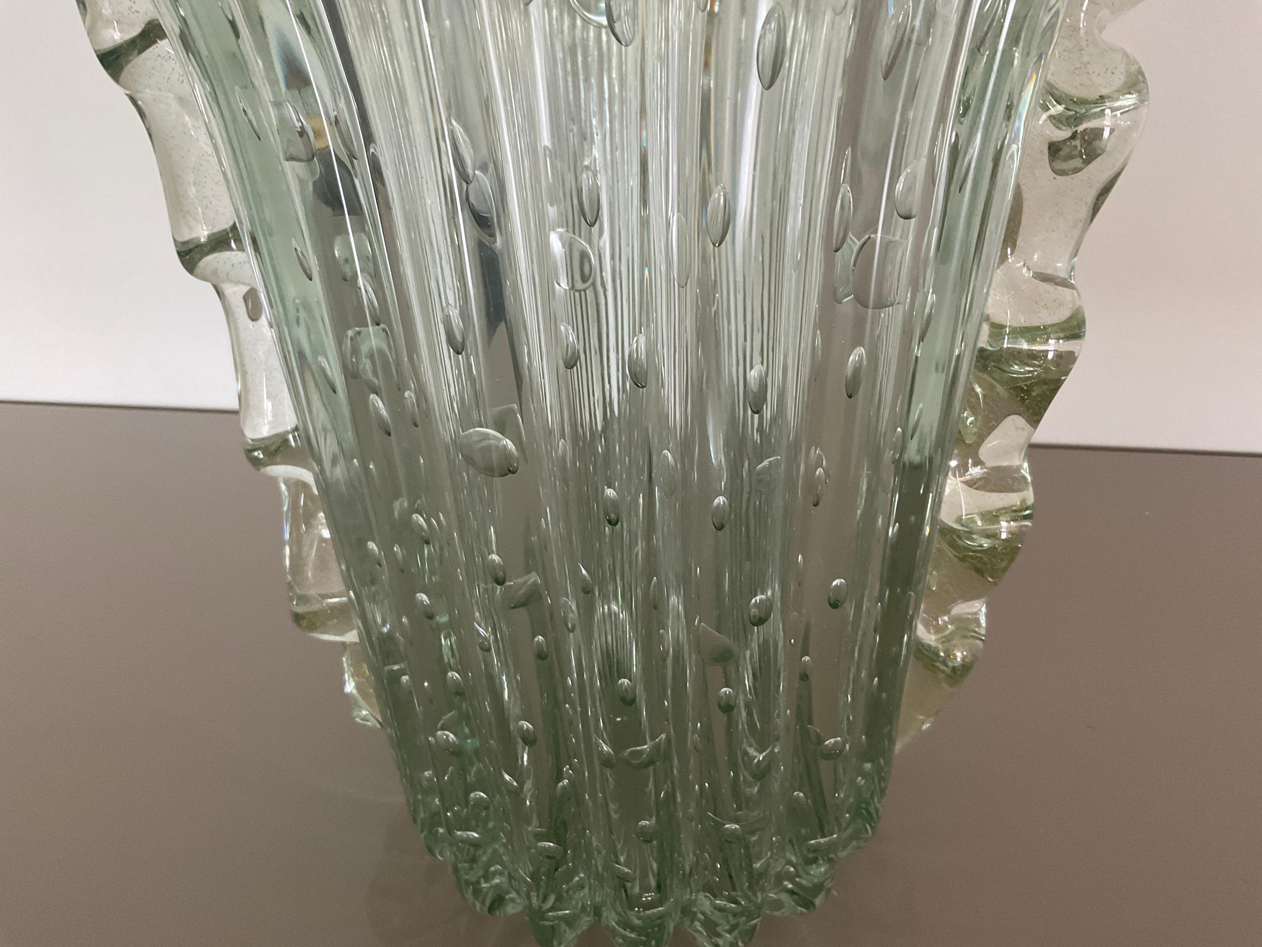 Barovier and Toso Attributed Large Murano Glass Vase Clear Handled Bubbles In Good Condition For Sale In Ann Arbor, MI