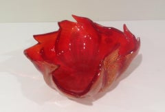 Barovier and Toso Brilliant Red and Gold Murano Art Glass Bowl