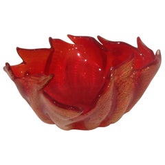 Barovier and Toso Brilliant Red and Gold Murano Art Glass Bowl