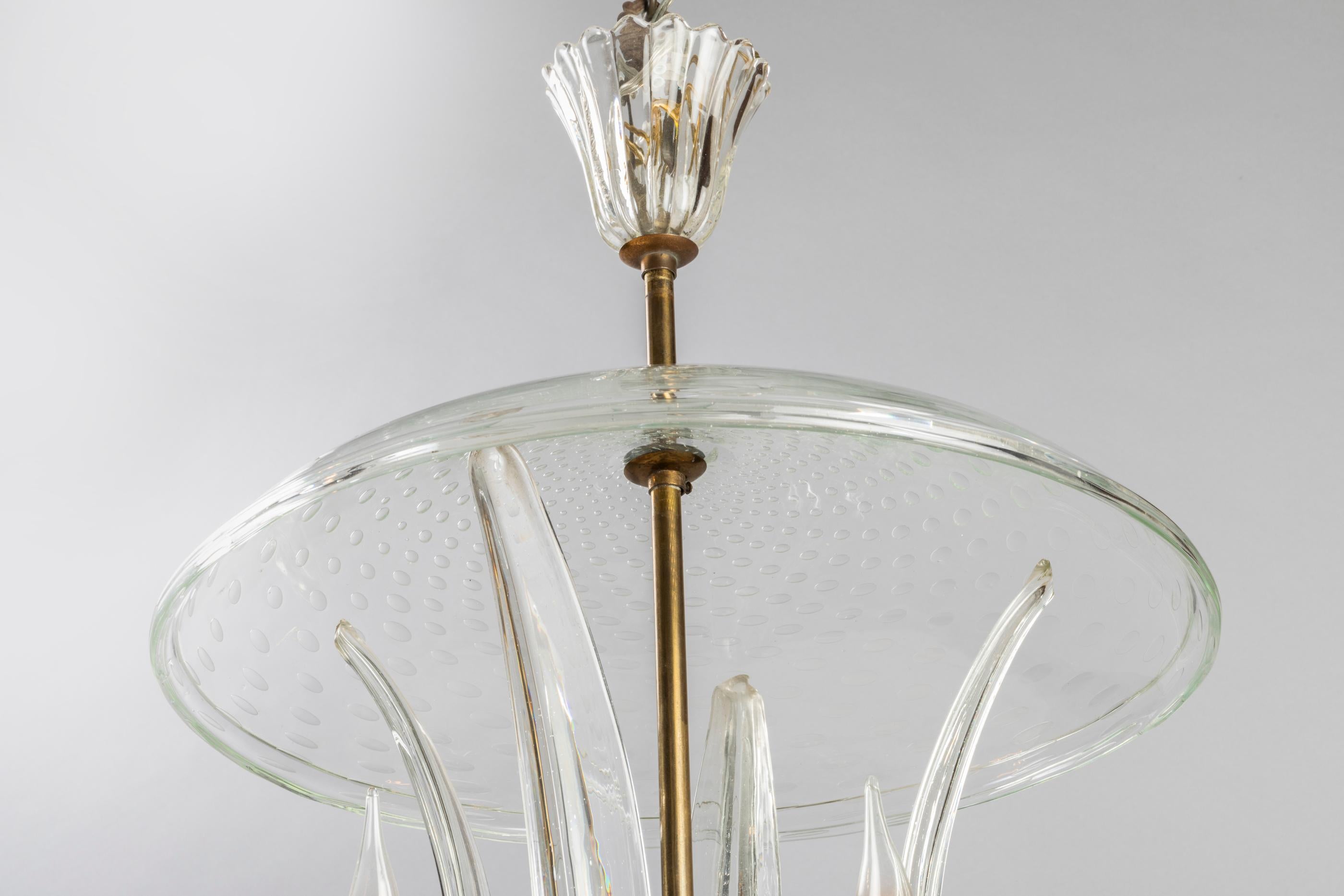 Mid-Century Modern Barovier and Toso Ceiling Lamp in Murano Blown Glass, 1940s