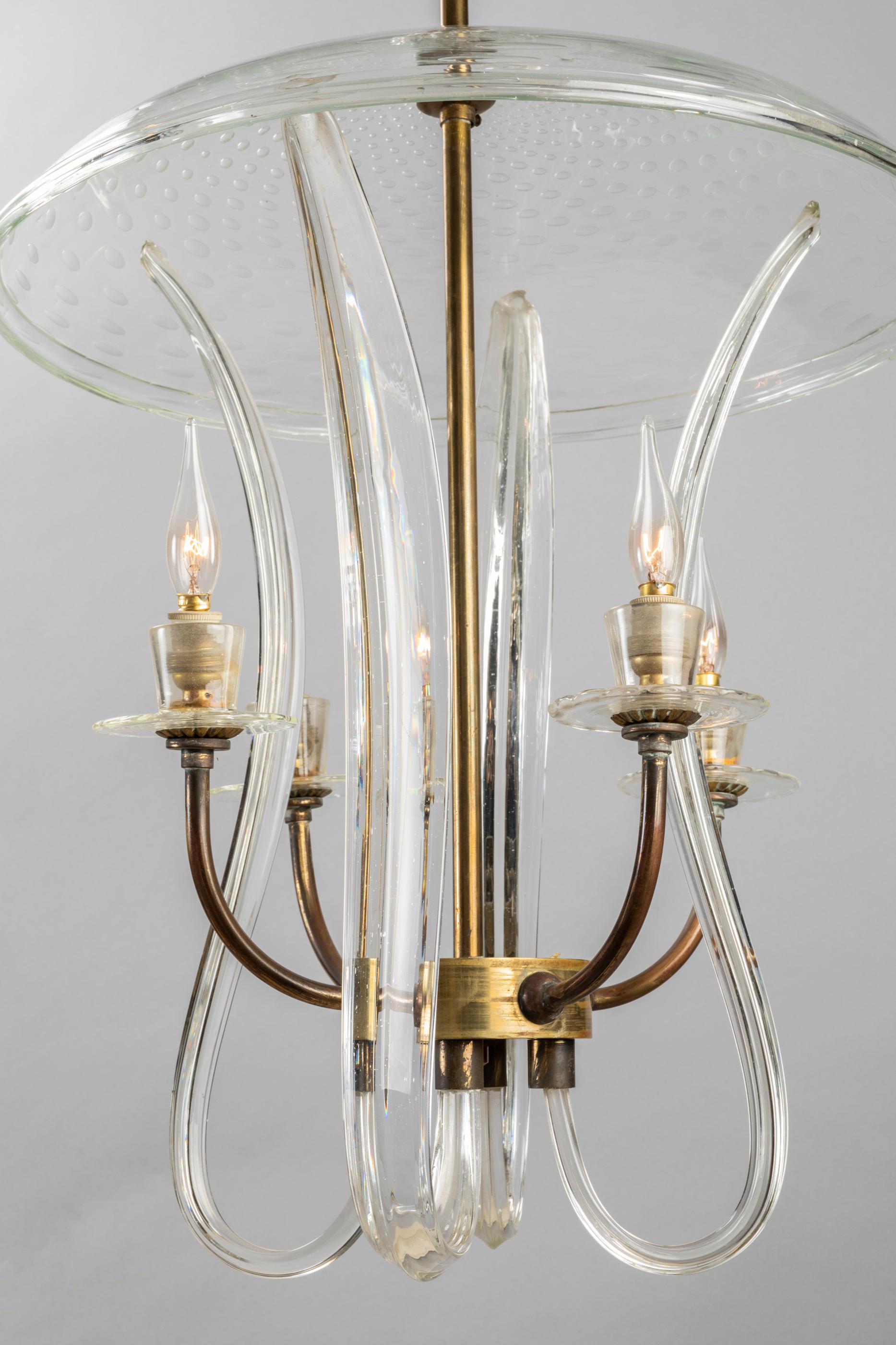 Italian Barovier and Toso Ceiling Lamp in Murano Blown Glass, 1940s